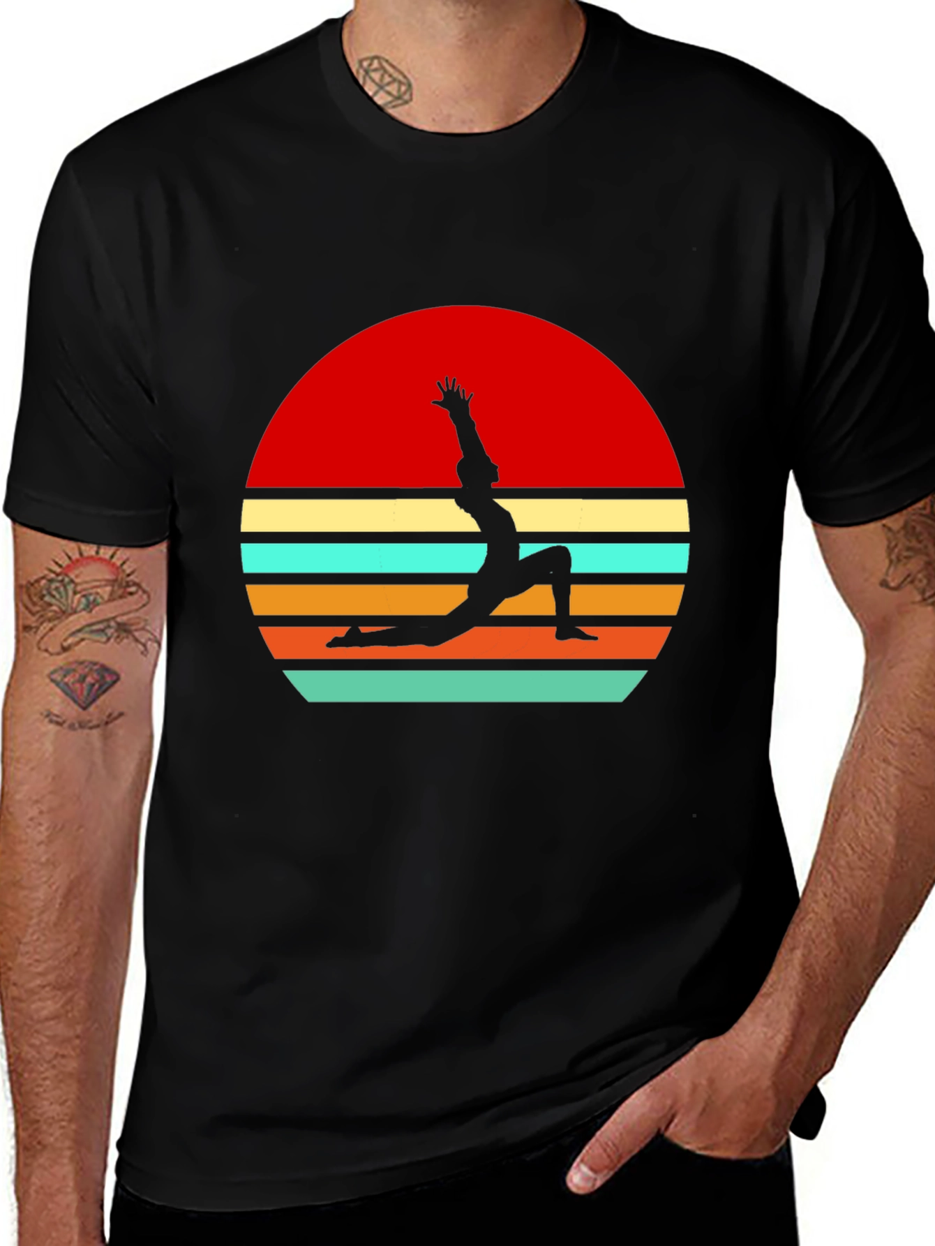 Variant 21 of Yoga Sunset T-Shirt: Men's Black Graphic Tee