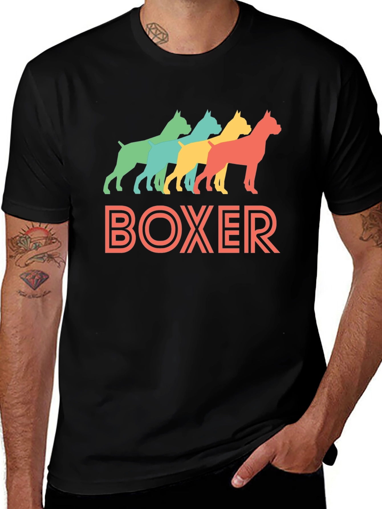 Boxer Dog Breed Silhouette Graphic T-Shirt
