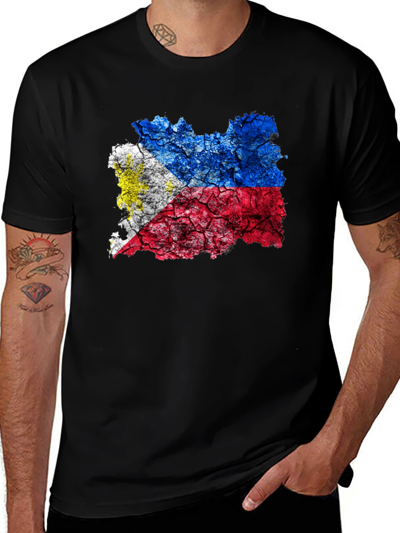 Philippines Flag Cracked T-Shirt - Black