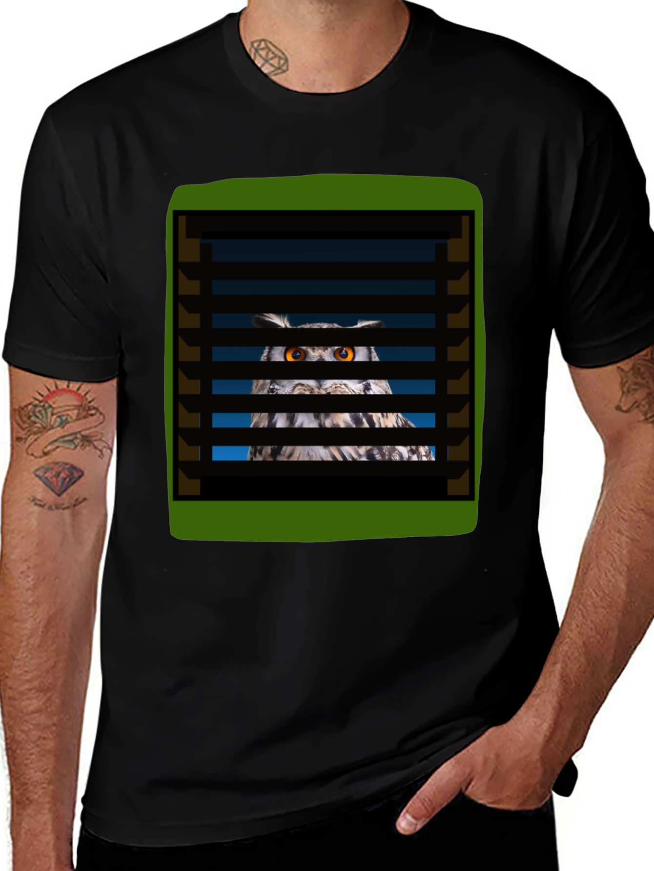 Variant 27 of Owl Peeking Through Blinds Graphic T-Shirt