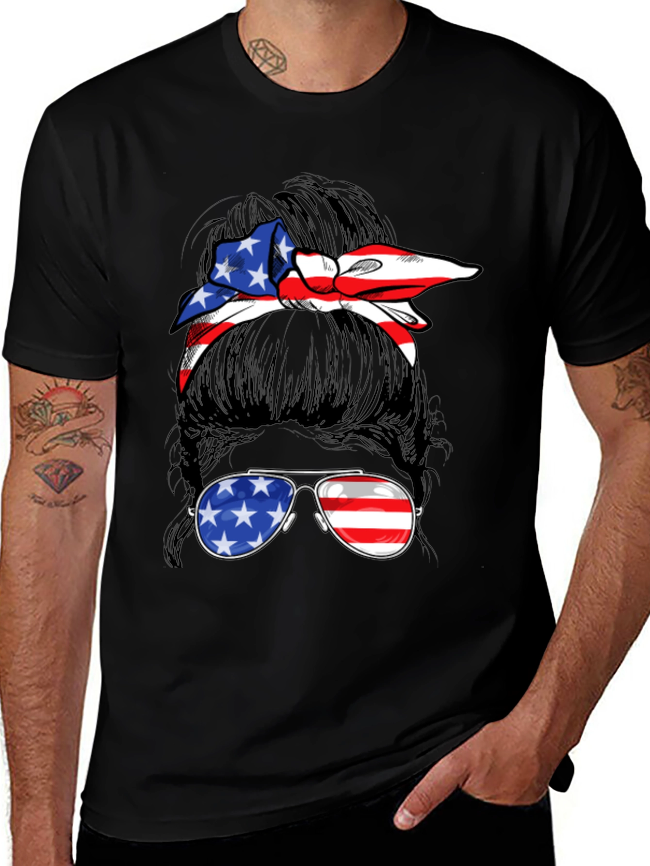 Variant 7 of American Flag Messy Bun T-Shirt