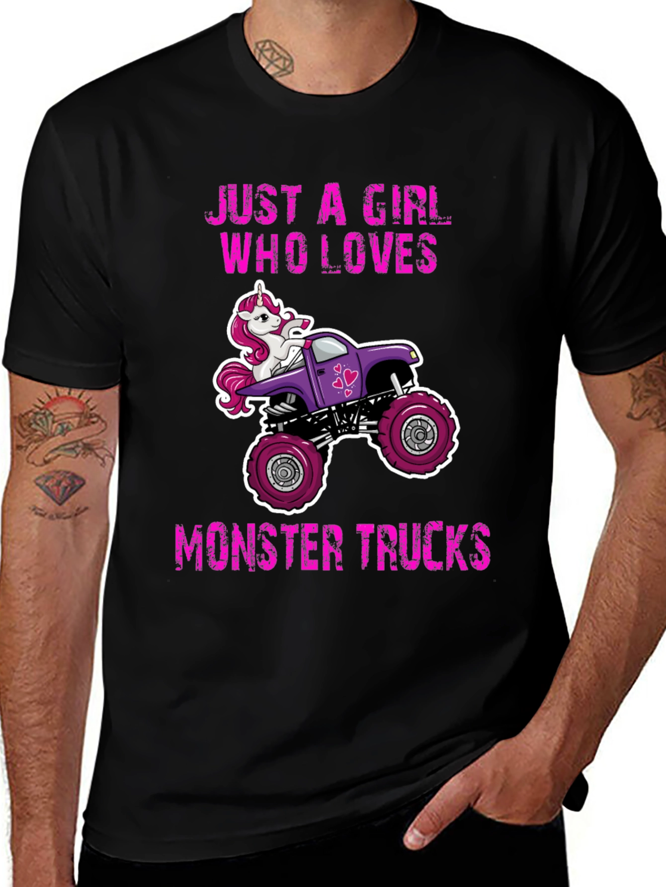 Black Unicorn Monster Truck Graphic Tee - Just a Girl Who Loves Trucks main image