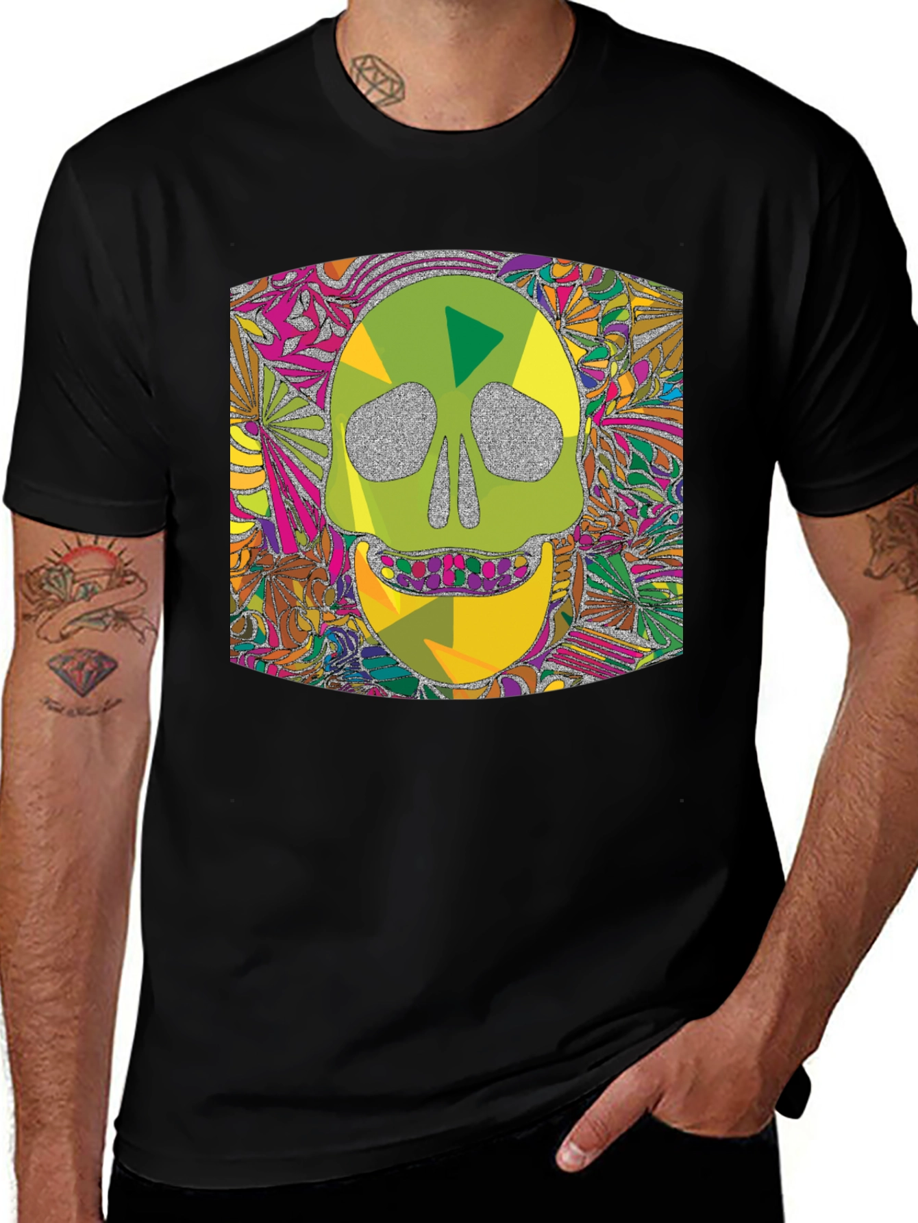 Variant 8 of Psychedelic Skull Graphic Tee - Men's Black T-Shirt