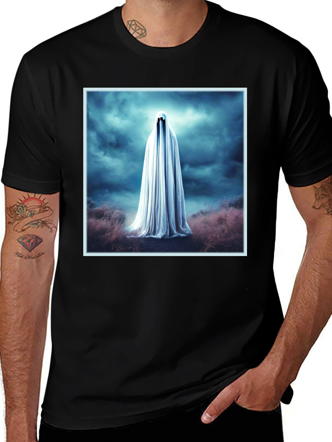 Variant 29 of Ghostly Spirit Graphic Tee - Men's Black T-Shirt