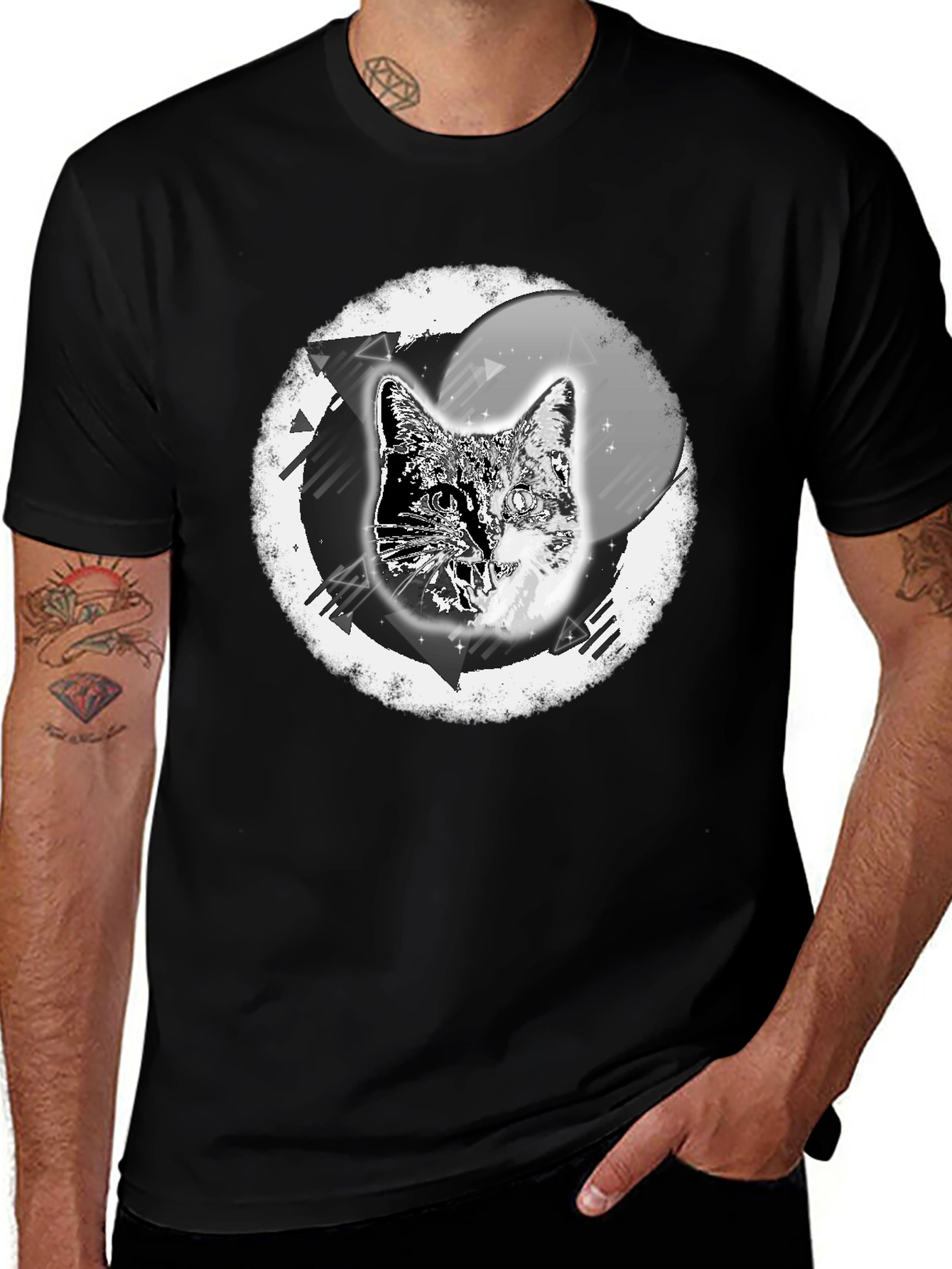 Variant 13 of Cat Graphic Tee - Black Cotton Blend T-Shirt