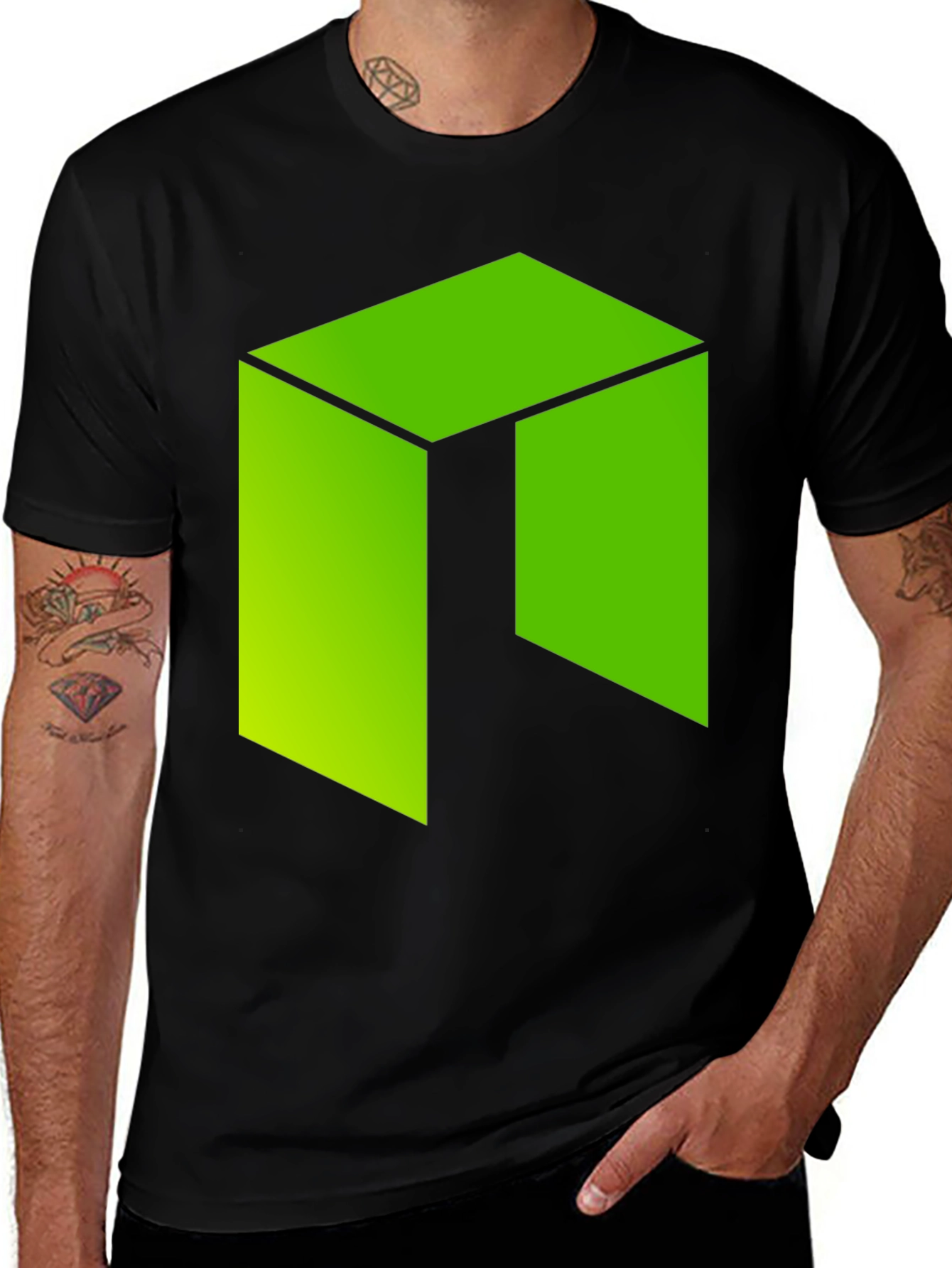 Modern Green Logo Graphic Black T-Shirt