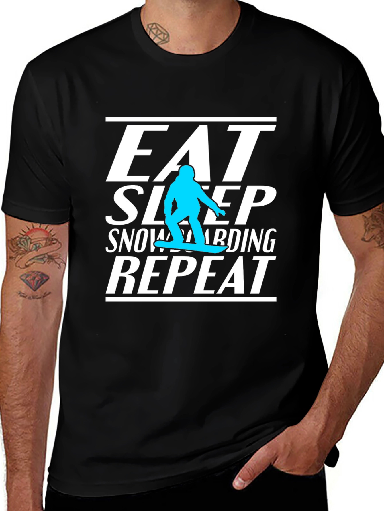 Variant 7 of Eat Sleep Snowboarding Repeat Graphic Tee