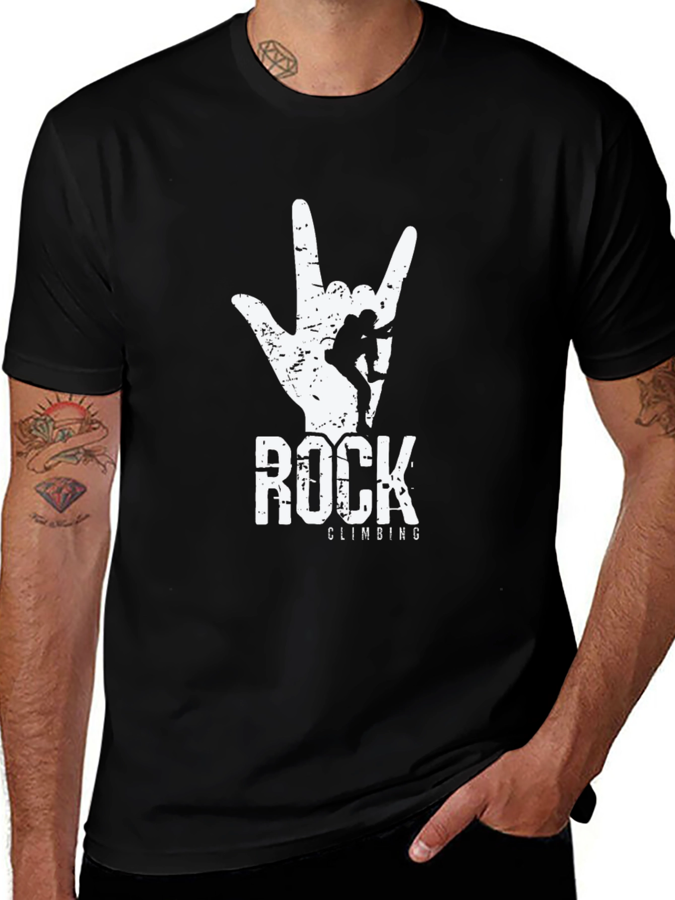 Variant 23 of Rock Climbing Hand Sign Black T-Shirt