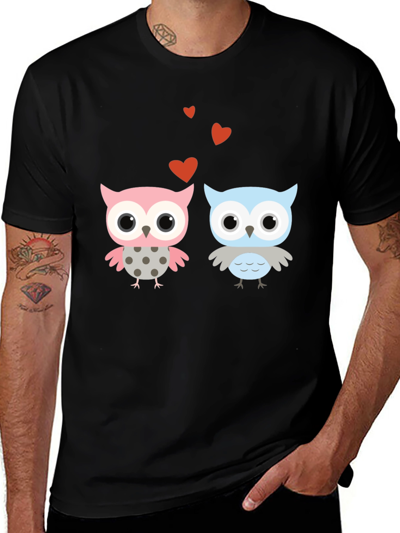 Variant 14 of Owl Love Graphic Tee - Men's Black T-Shirt