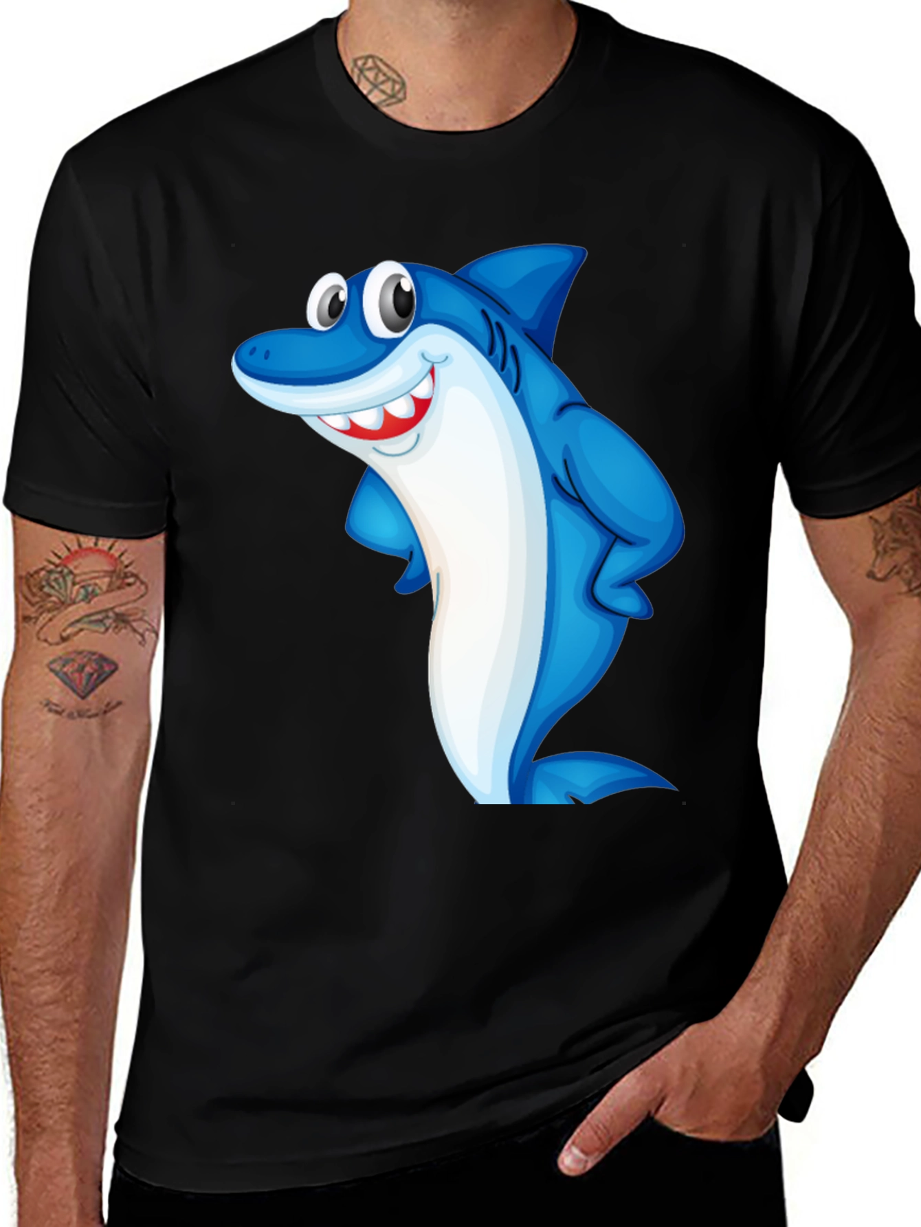 Variant 15 of Funny Shark Graphic Tee - Black Cotton Blend T-Shirt