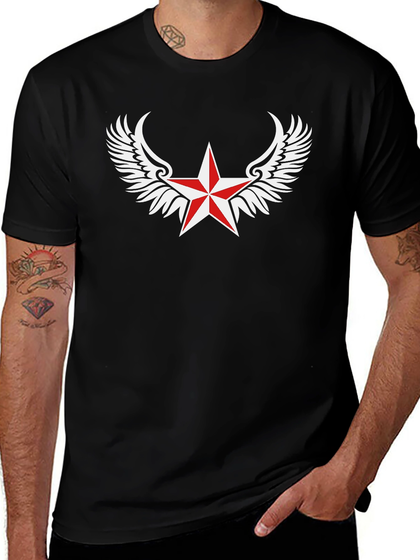 Variant 21 of Winged Star Graphic Tee - Classic Black T-Shirt