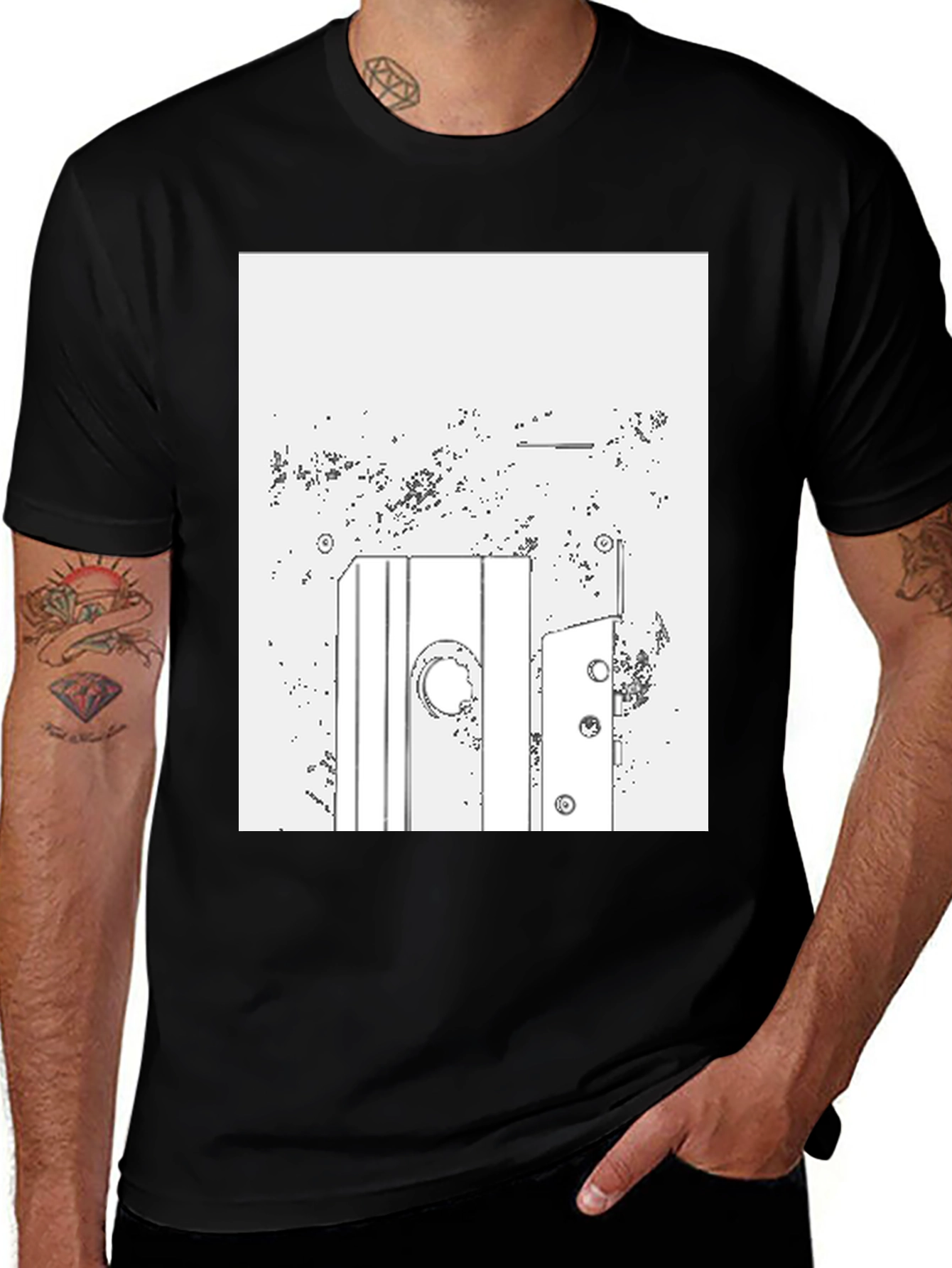 Variant 22 of Abstract Line Art Graphic Tee - Men's Black T-Shirt