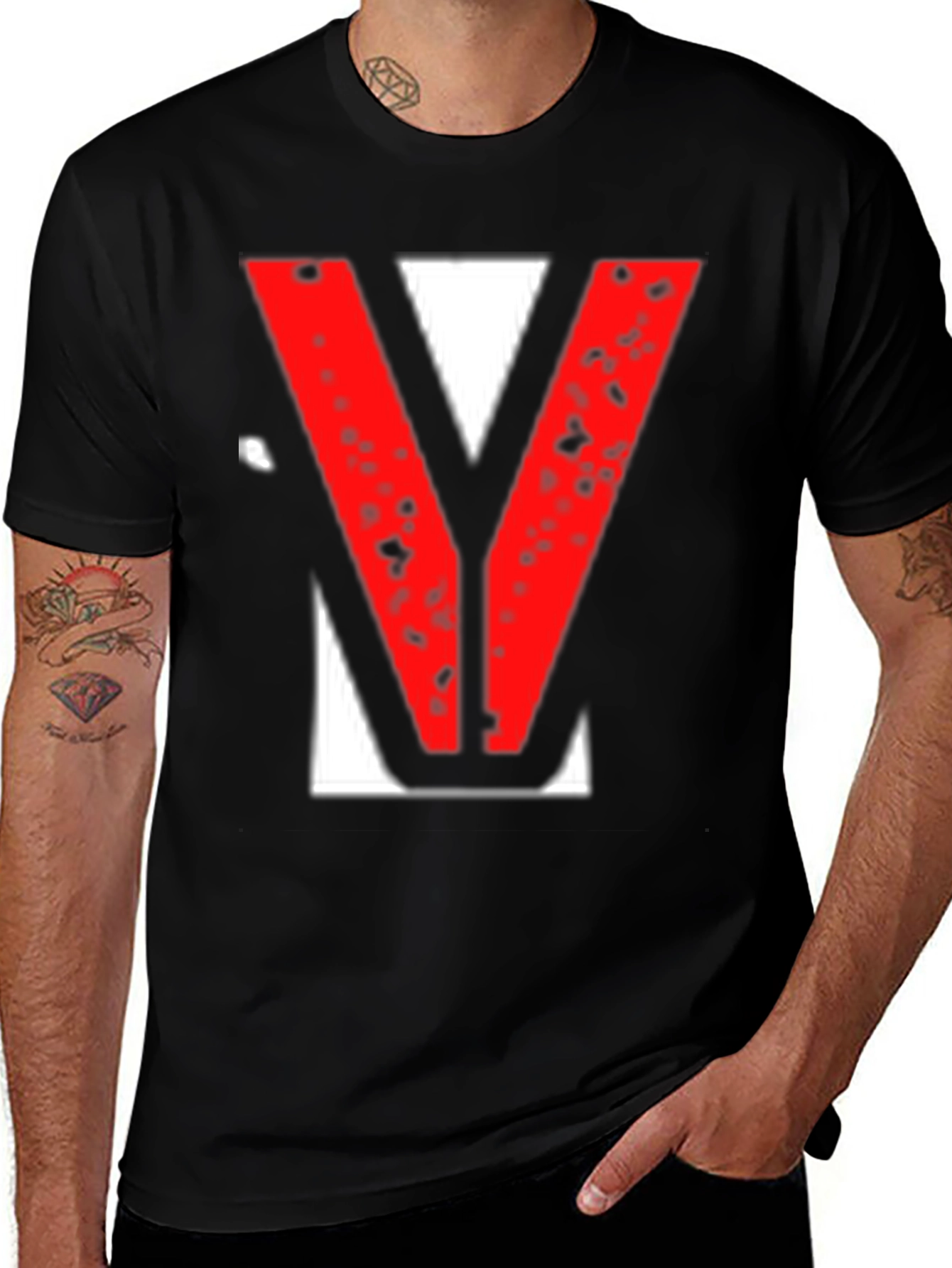 Variant 9 of Statement Tee - Red "V" Graphic Print Black T-Shirt