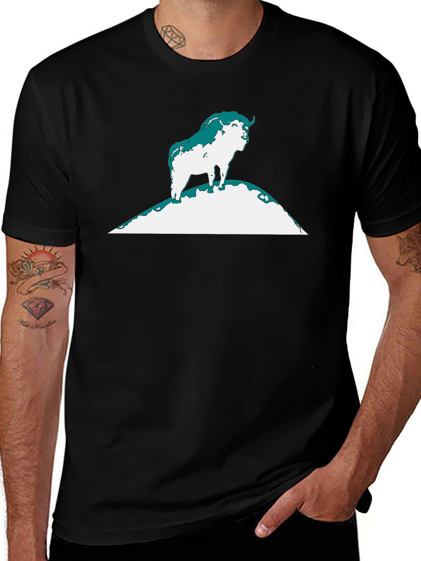 Variant 3 of Yak on Mountain Graphic Tee - Black Cotton Blend