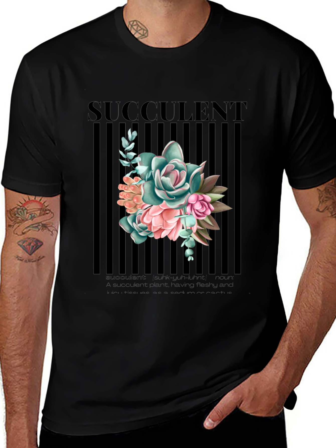 Variant 30 of Succulent Graphic Print Black T-Shirt for Men