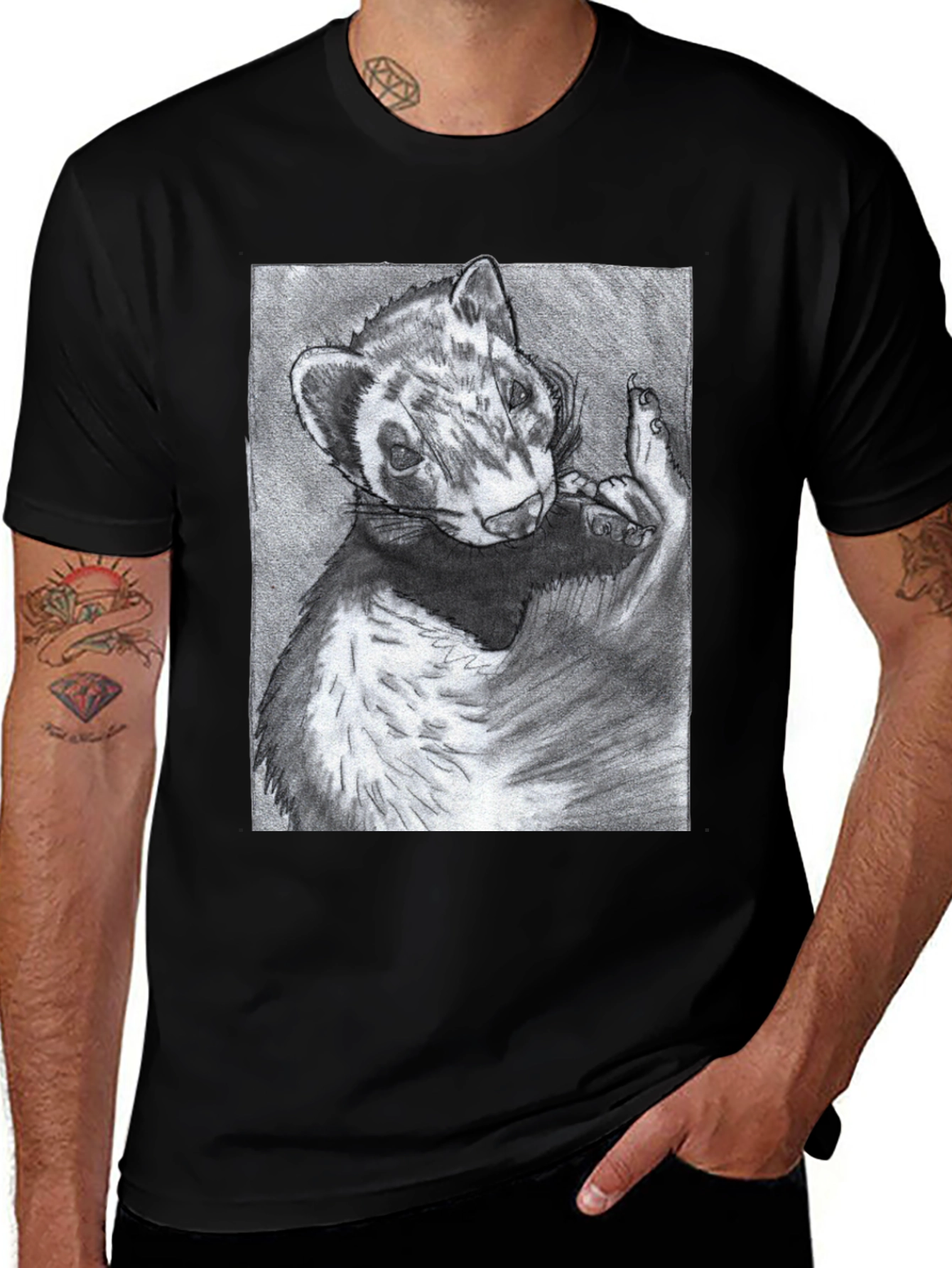 Variant 23 of Ferret Sketch Graphic Tee - Unisex Black T-Shirt