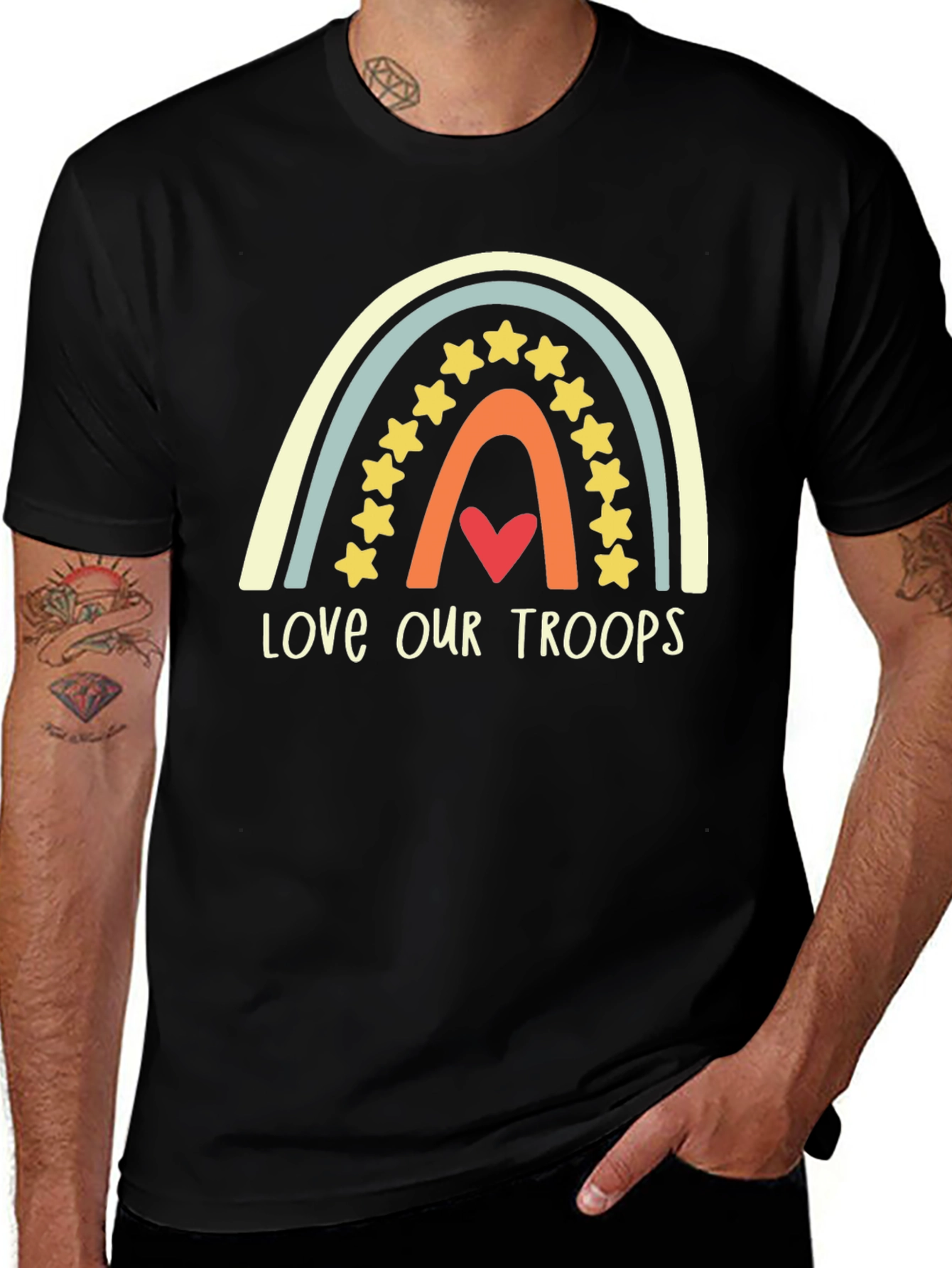 Variant 21 of Love Our Troops Rainbow Graphic T-Shirt