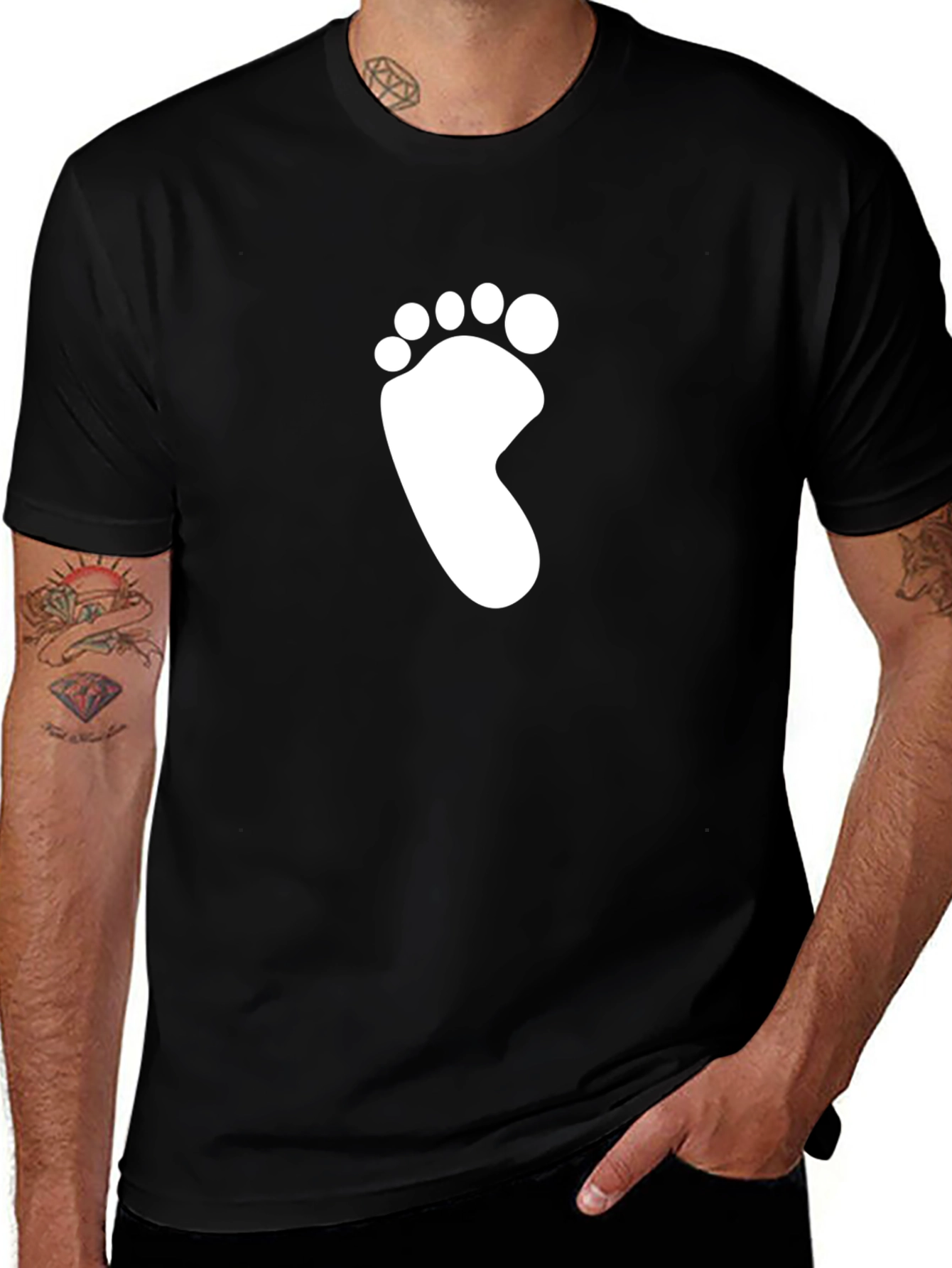 Variant 23 of Footprint Graphic Tee - Black Cotton Comfort