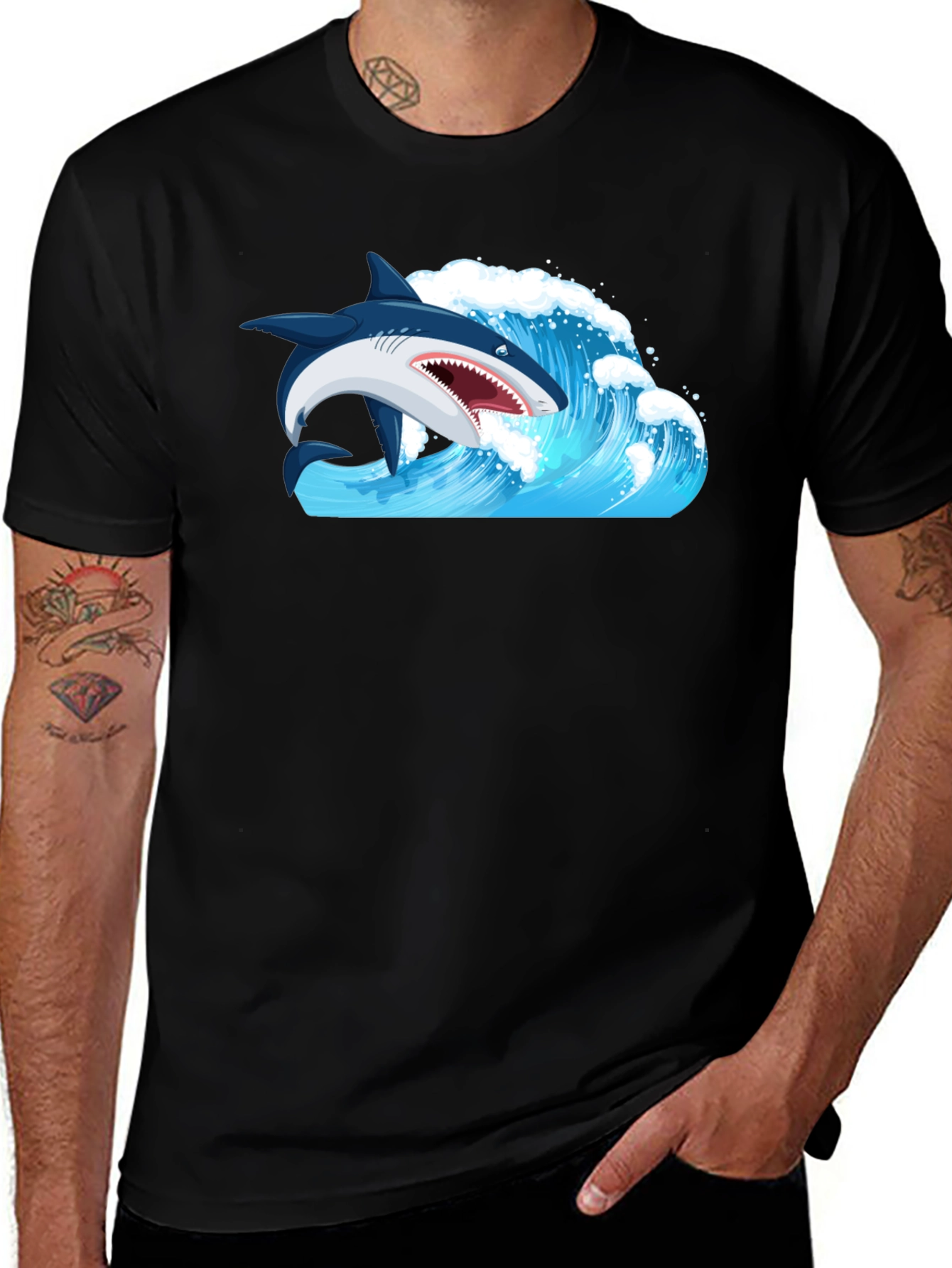Variant 11 of Shark Wave Graphic Black T-Shirt