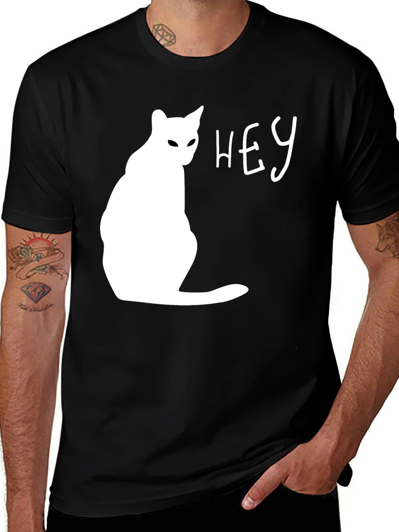 Variant 27 of Hey Cat T-Shirt - Black Graphic Tee