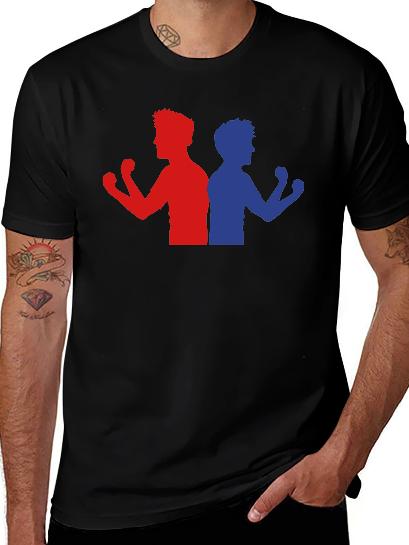 Fight Club Red & Blue T-Shirt - Black Cotton Tee