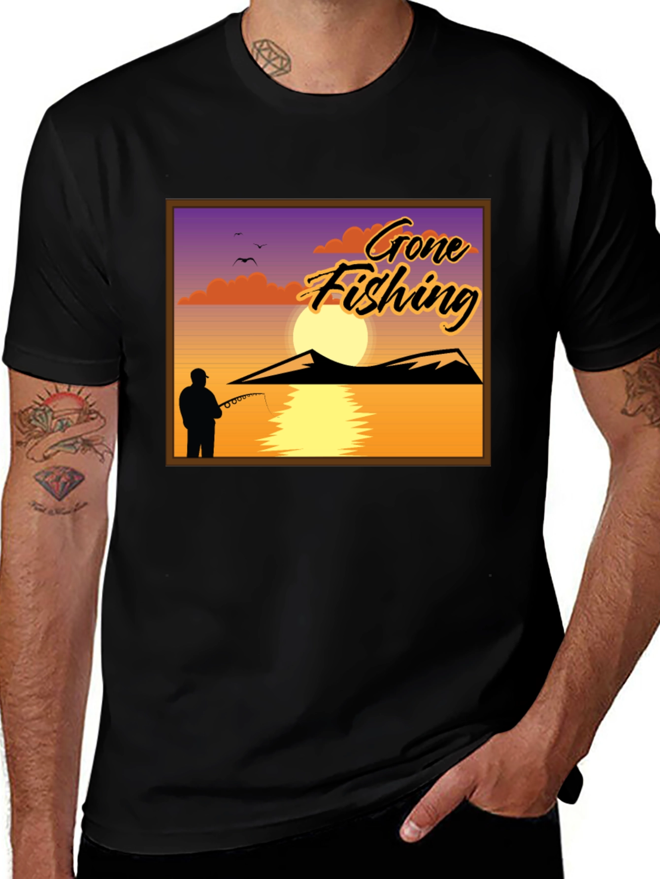 Variant 7 of Gone Fishing Graphic T-Shirt - Sunset Scene