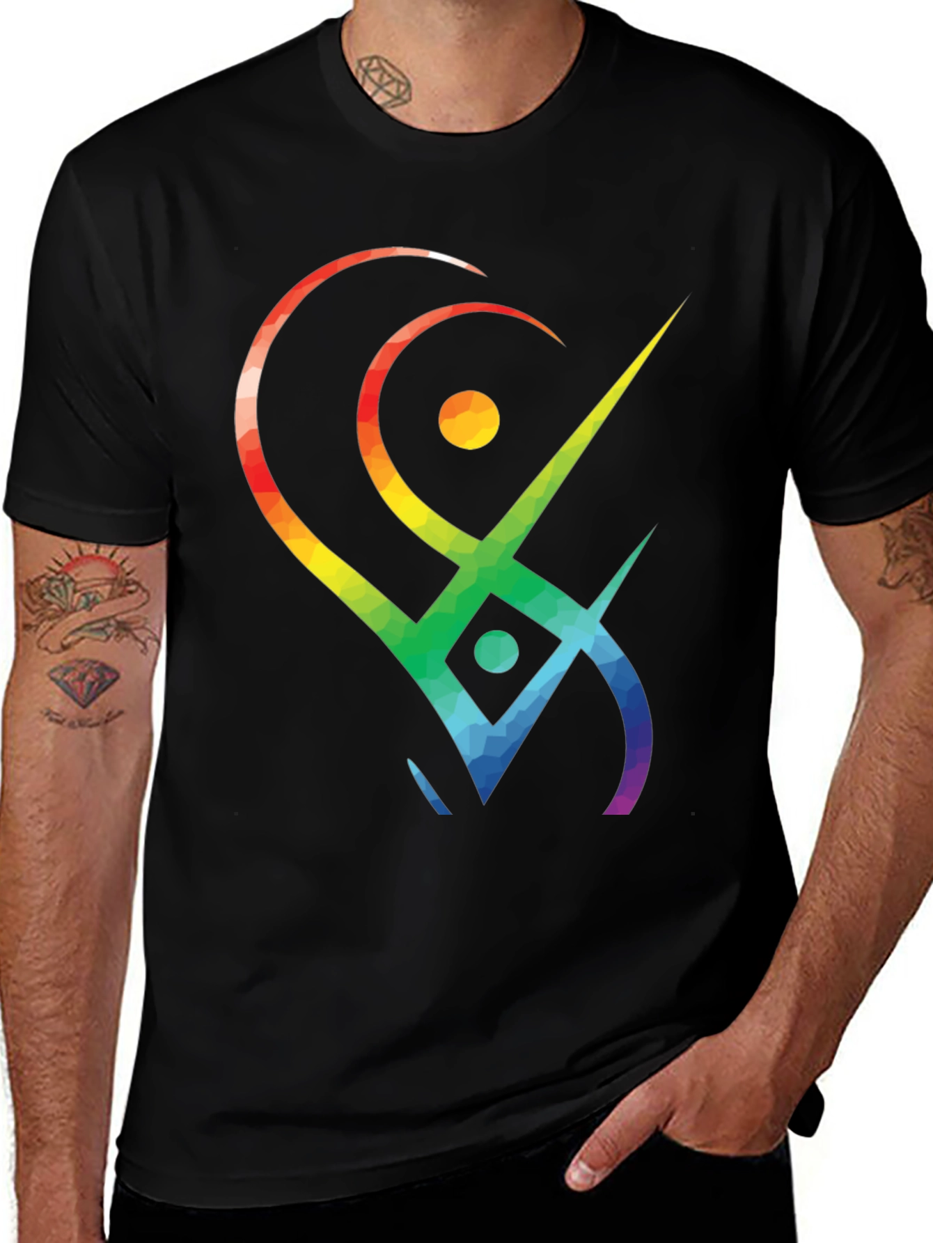 Variant 20 of Abstract Rainbow Symbol Black T-Shirt