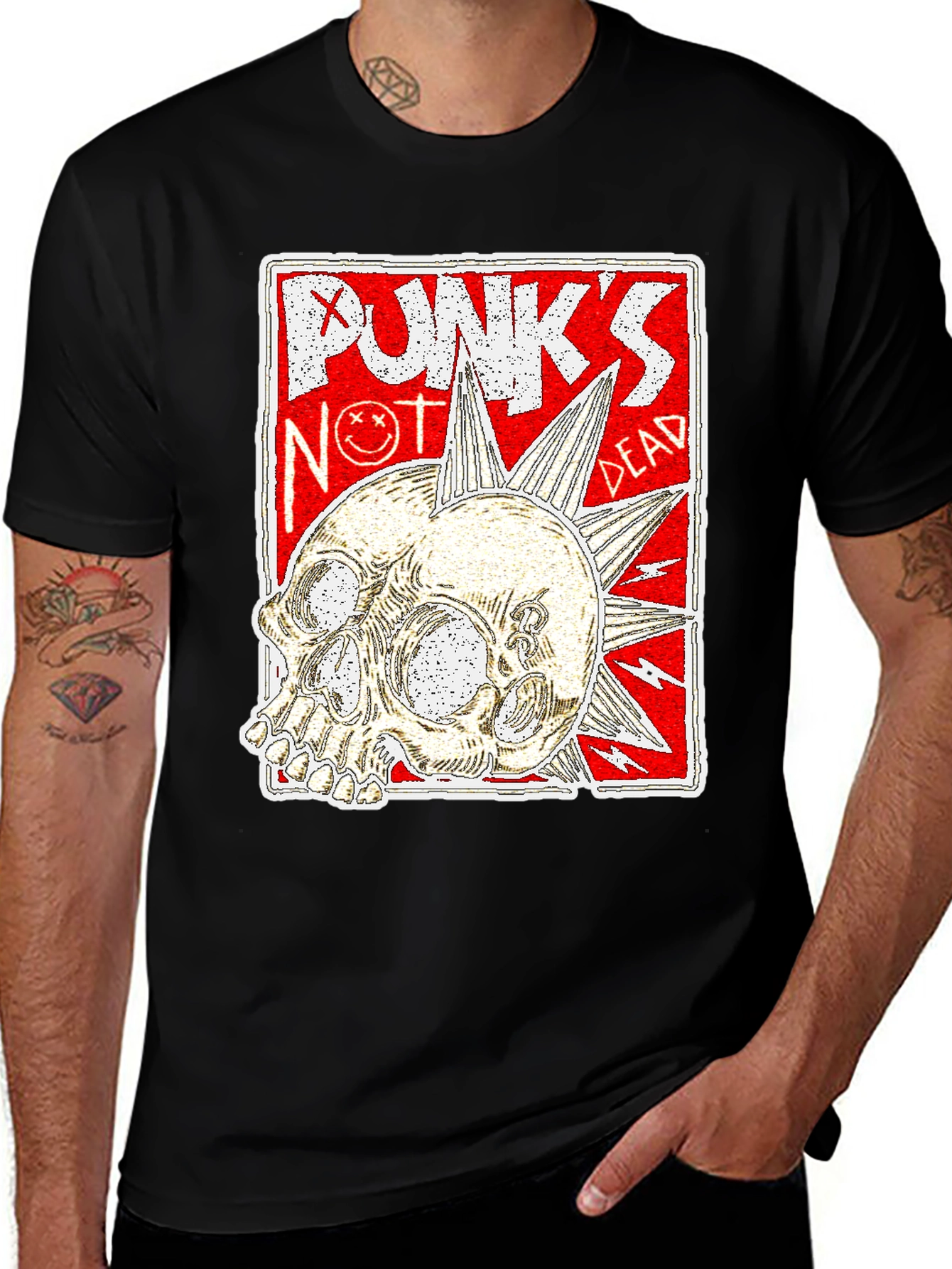 Variant 2 of Punk's Not Dead Skull Graphic Tee - Black