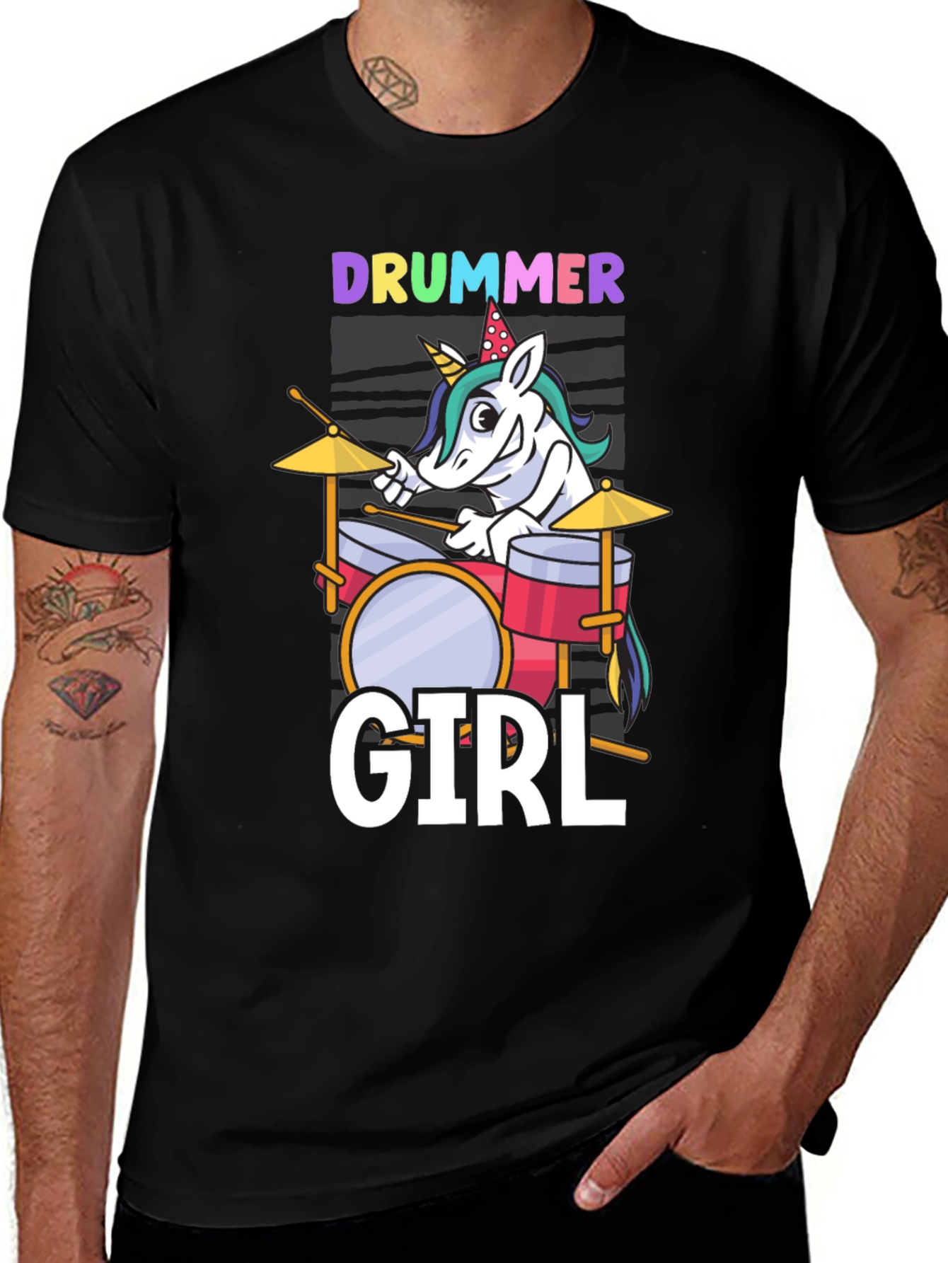 Variant 7 of Drummer Girl Unicorn T-Shirt - Cute Music Tee