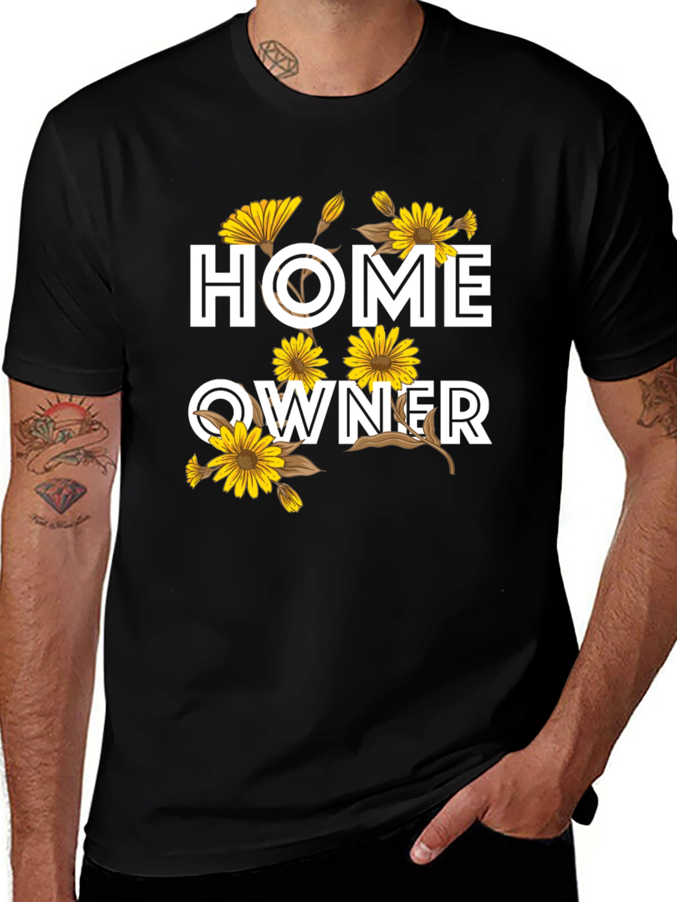 Variant 9 of Homeowner Floral T-Shirt - Black Graphic Tee
