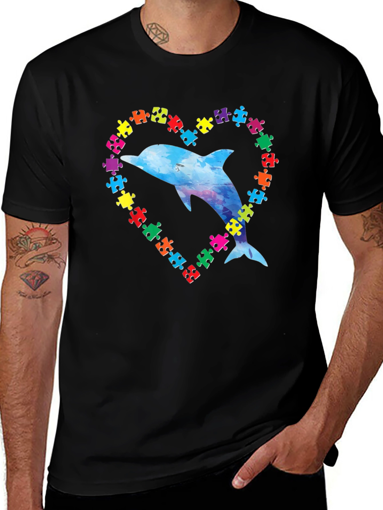 Variant 12 of Autism Awareness Dolphin Heart T-Shirt