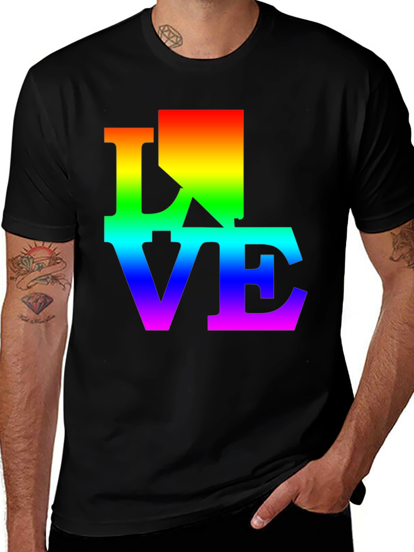 Variant 3 of Rainbow LOVE Graphic Print Black T-Shirt