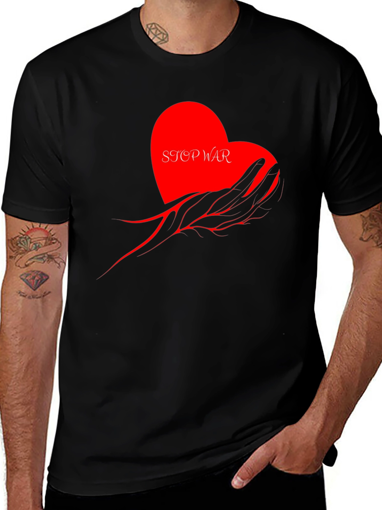 Variant 5 of Stop War Graphic Tee - Heart & Hand Design