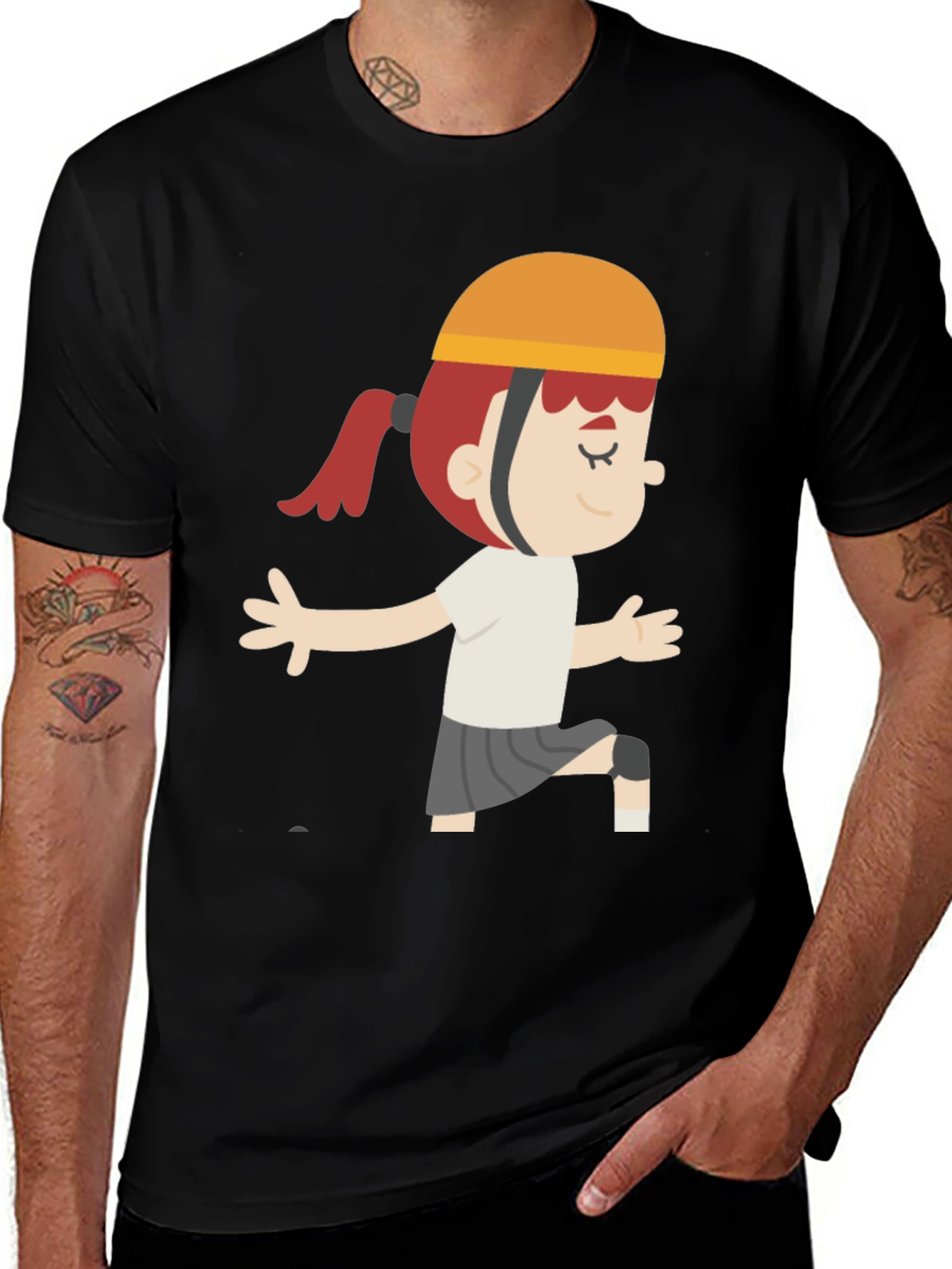 Variant 12 of Cartoon Girl Graphic T-Shirt - Black Casual Tee