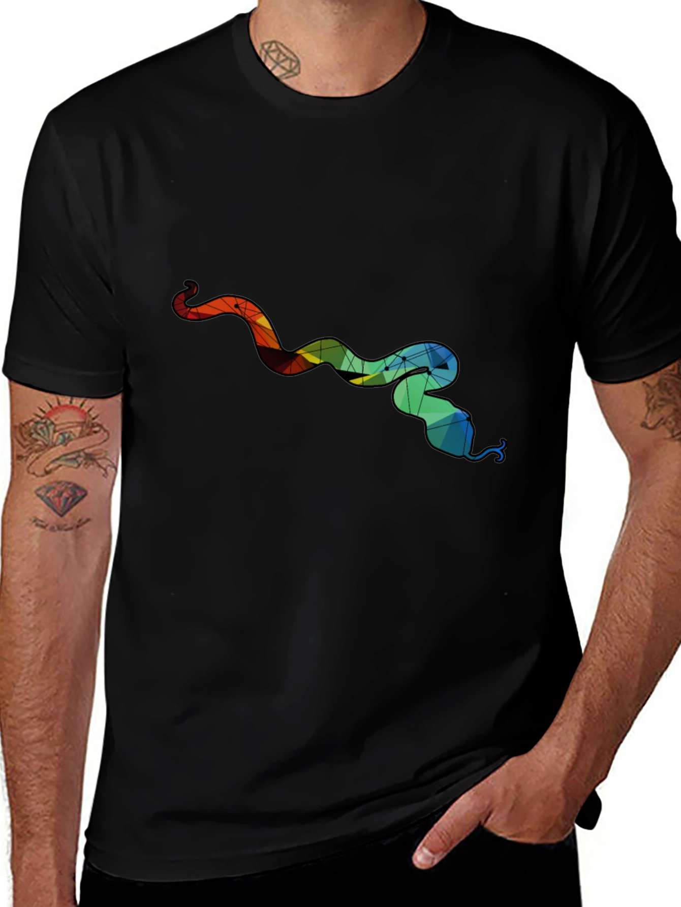 Variant 11 of Geometric Snake Graphic Tee - Men's Black T-Shirt