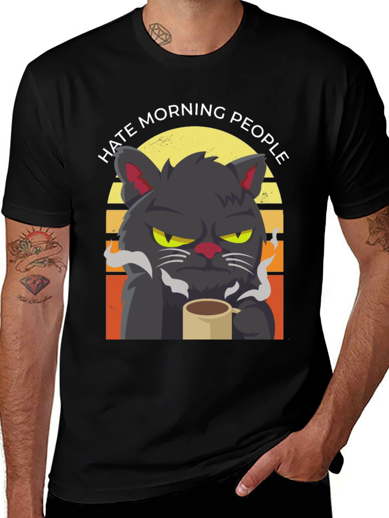 Variant 3 of Hate Morning People Cat Graphic Tee