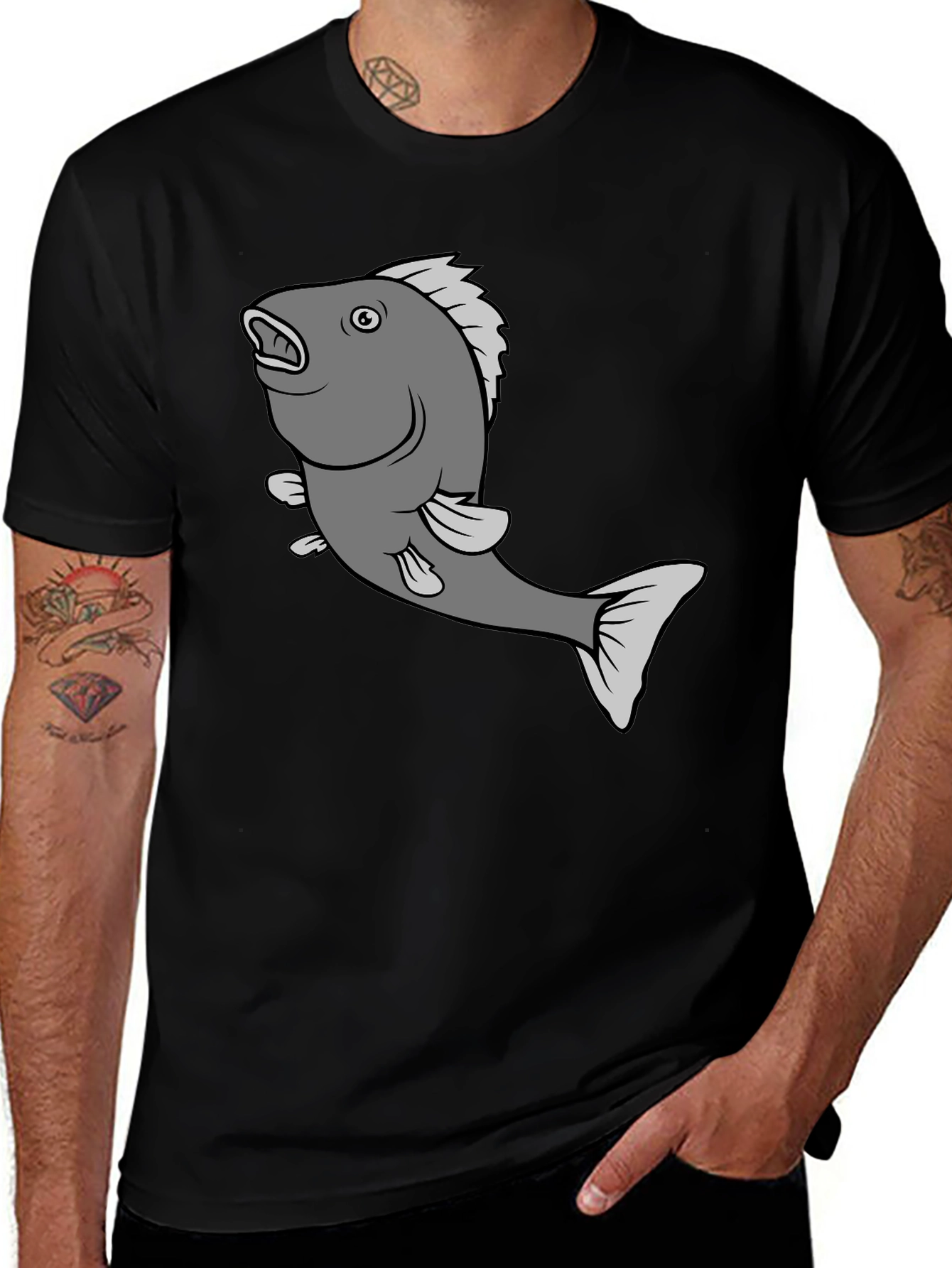 Variant 14 of Cartoon Fish Black T-Shirt