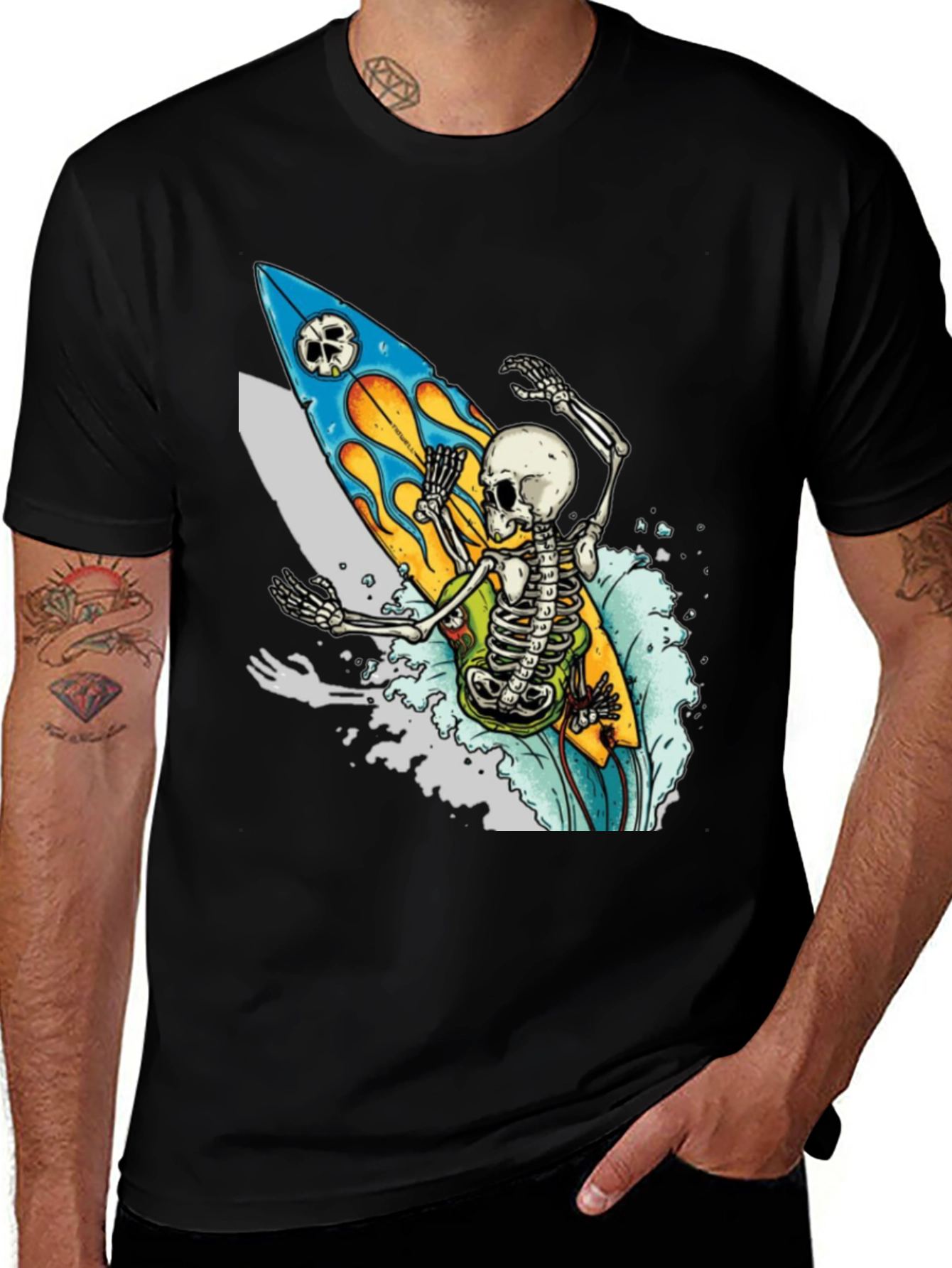 Variant 25 of Skeleton Surfer Graphic Tee - Ride the Wave in Style!
