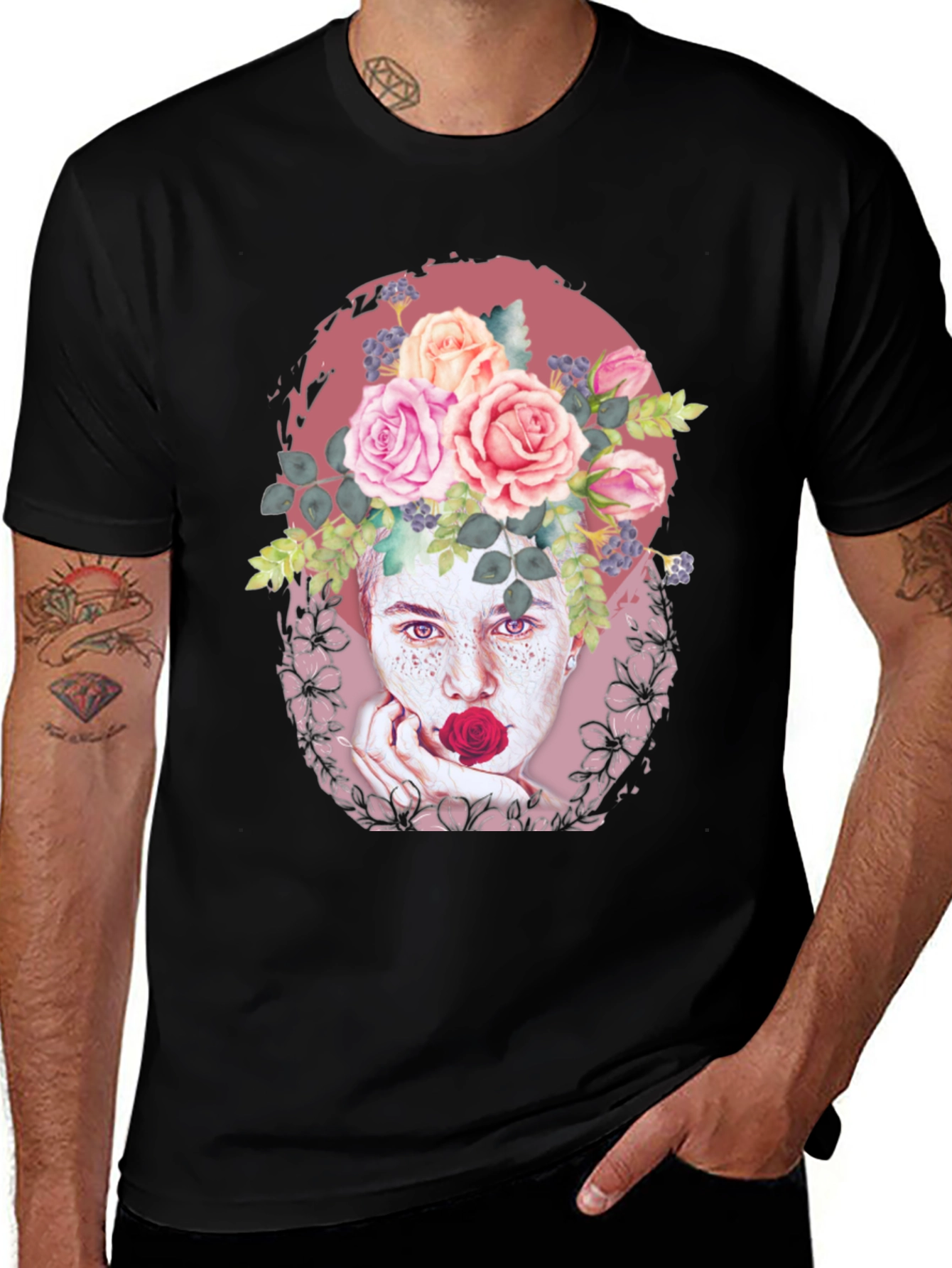 Variant 28 of Floral Portrait T-Shirt: Unique Artistic Design