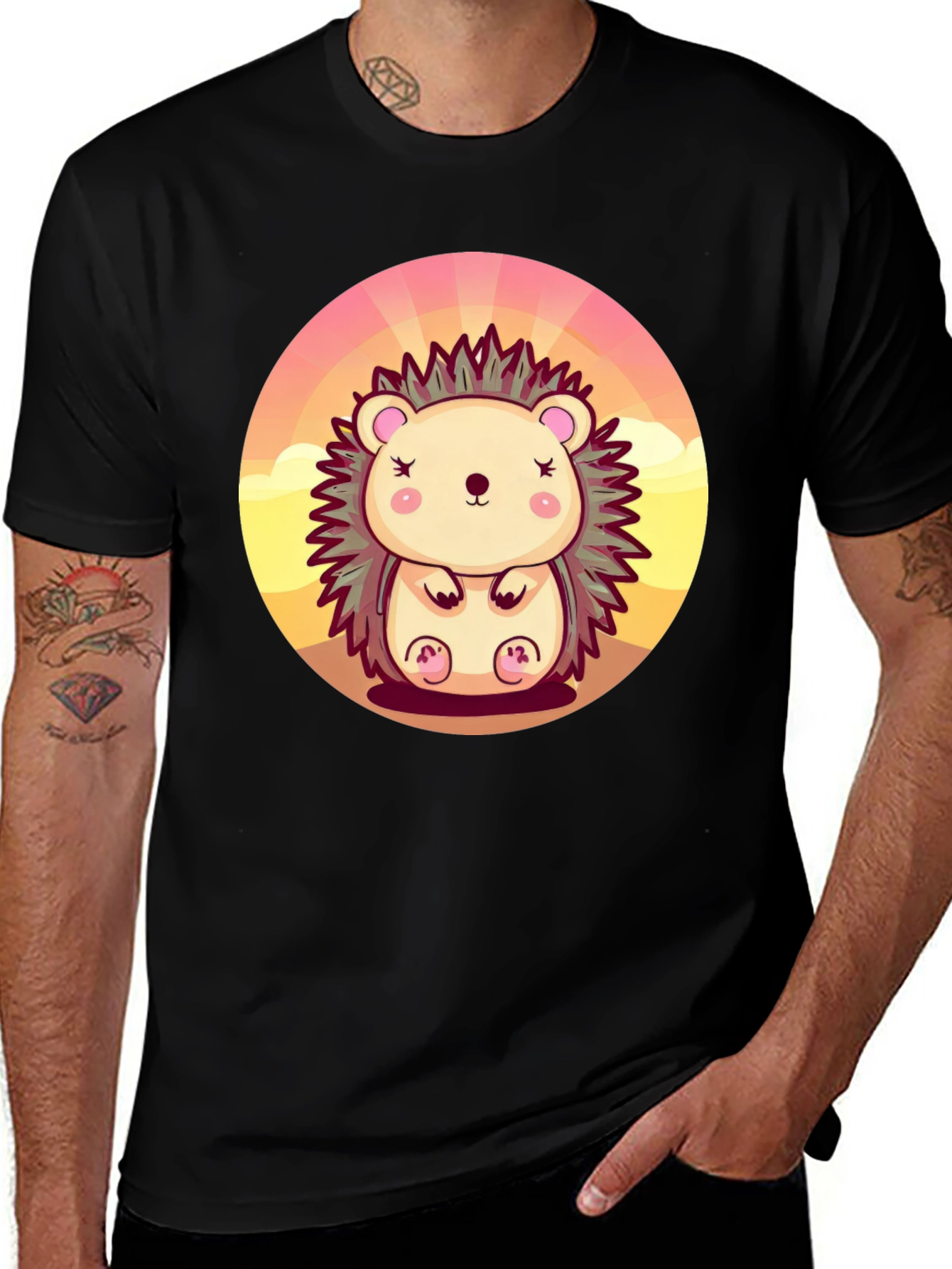 Variant 25 of Cute Hedgehog Graphic Tee - Unisex Black T-Shirt