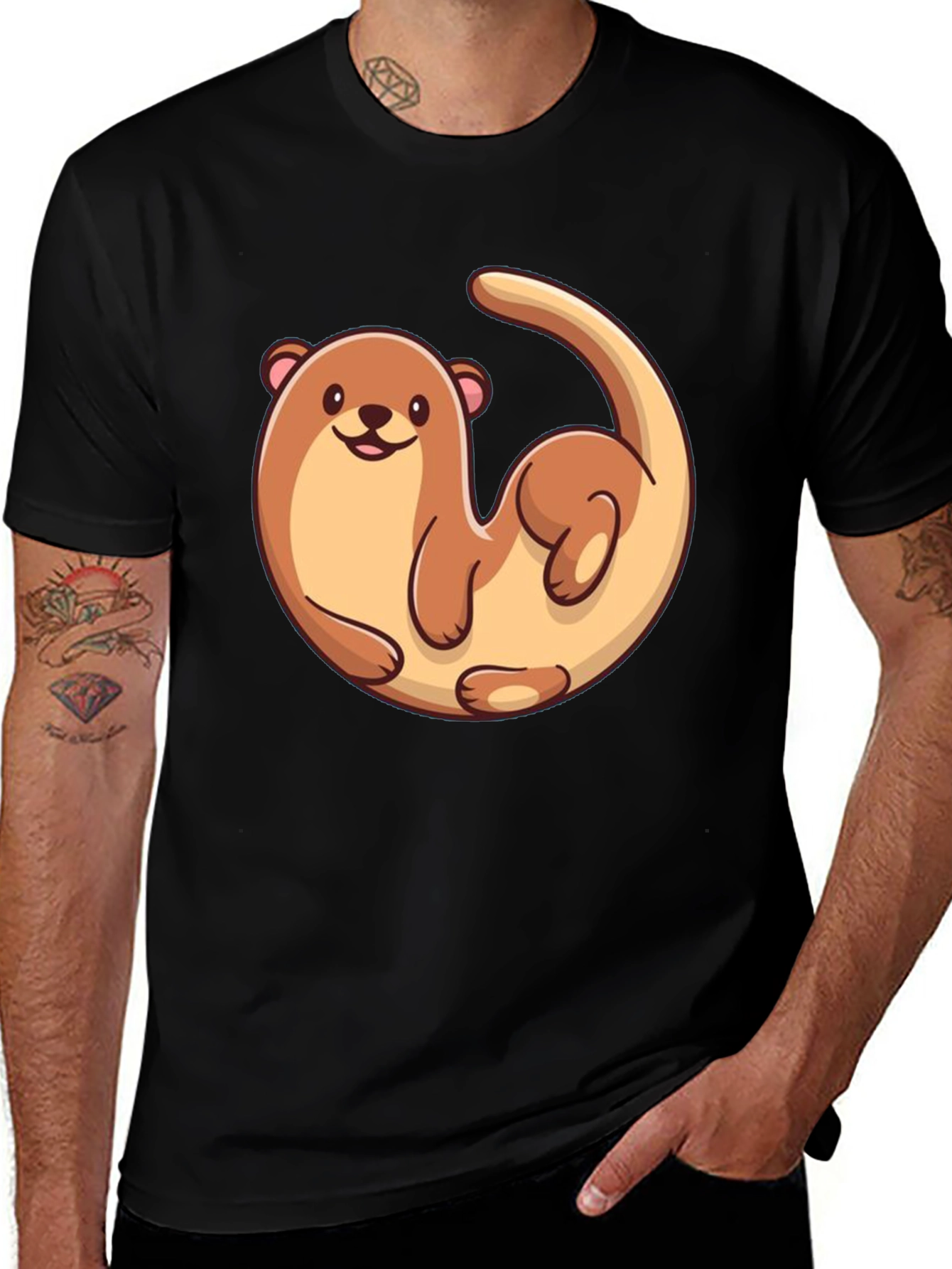 Variant 27 of Otter Graphic Tee - Black Cotton T-Shirt