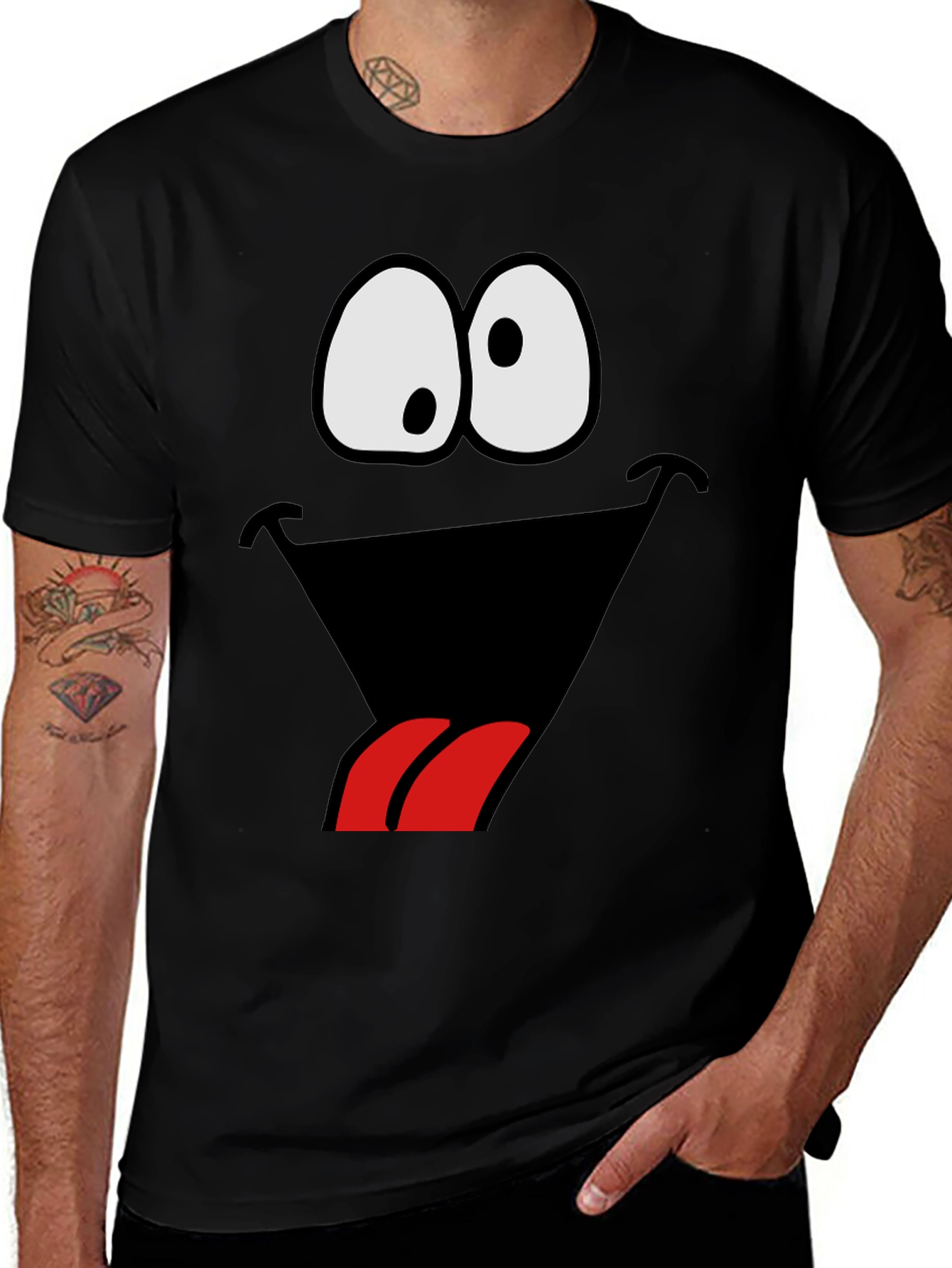 Black Funny Goofy Face Graphic Tee - Black main image