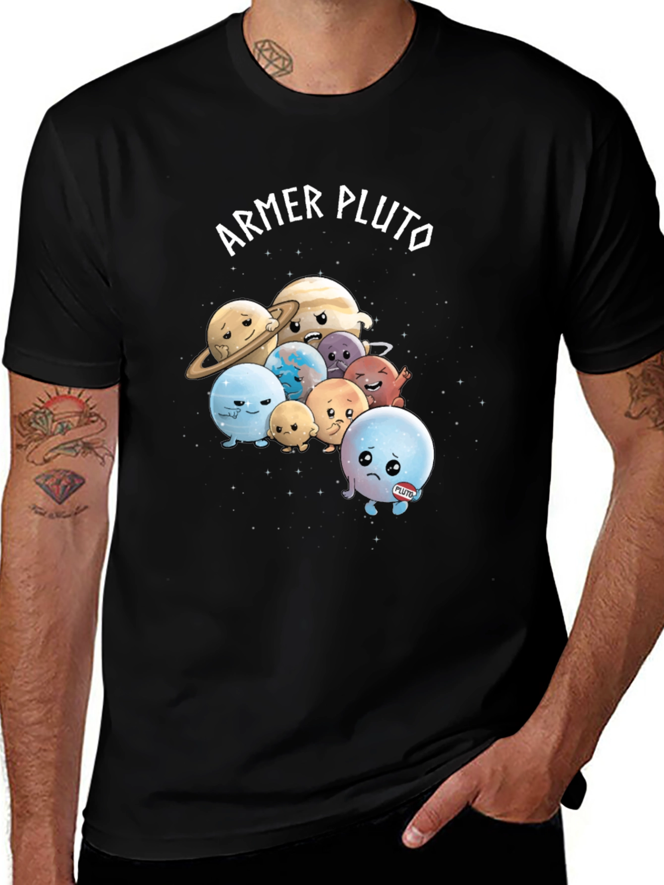 Variant 14 of Armer Pluto Cartoon Planets Black T-Shirt