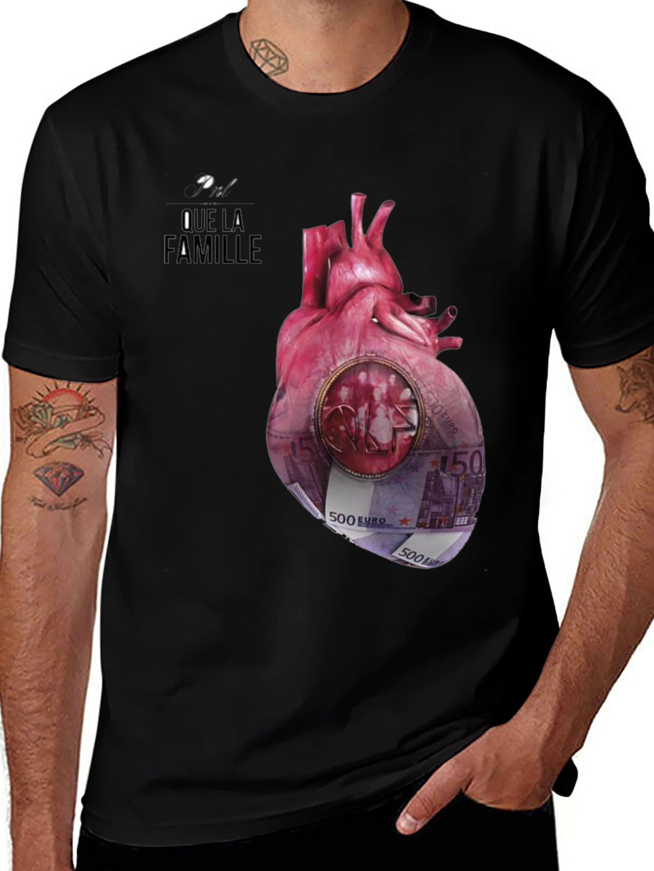 Variant 19 of Unique "Que La Famille" Anatomical Heart Graphic Tee