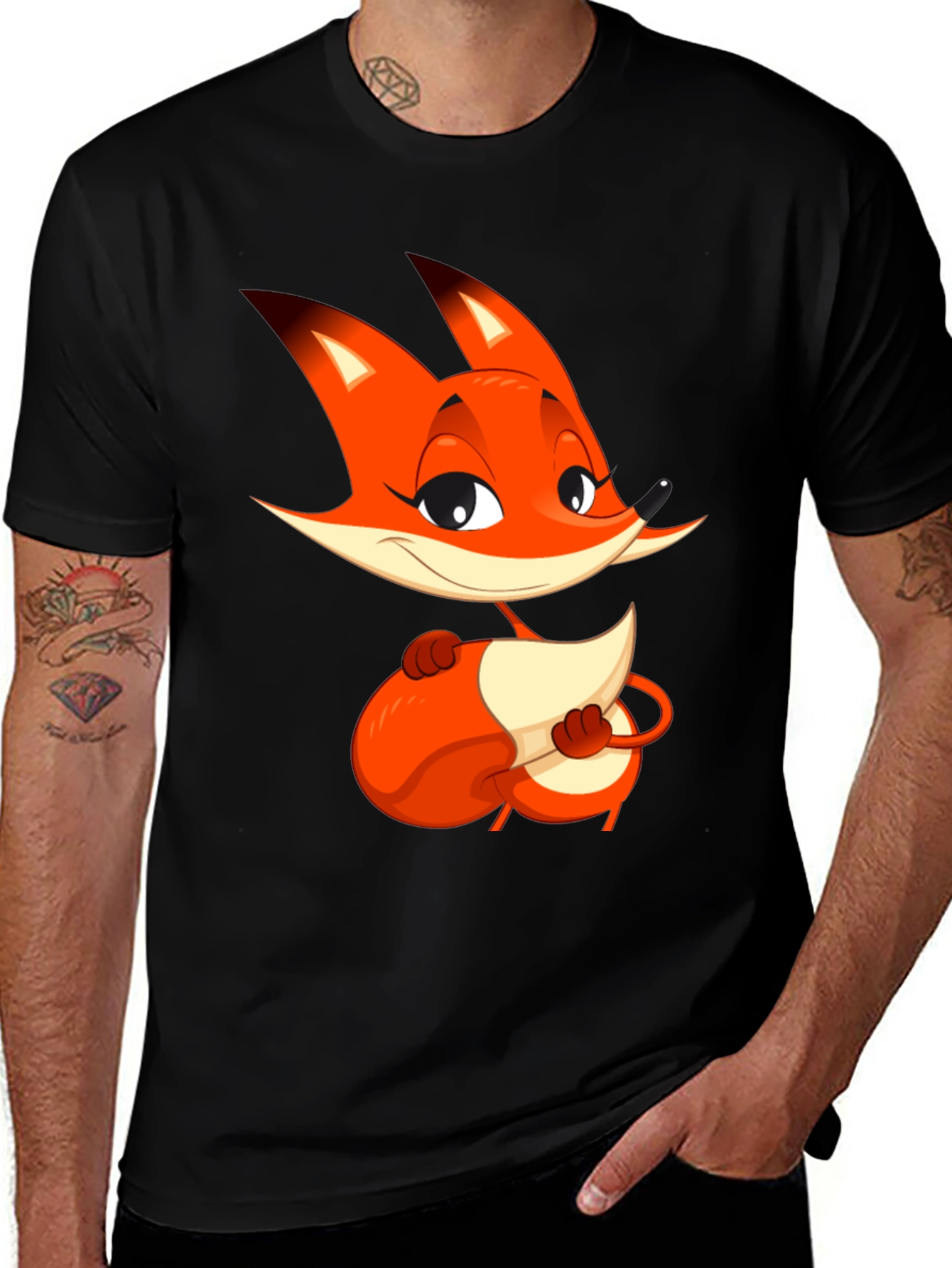Variant 2 of Cute Fox Graphic Tee - Black Cotton Casual T-Shirt