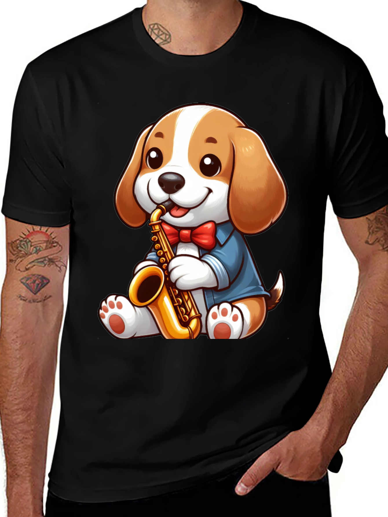 Variant 28 of Cute Dog Saxophone T-Shirt - Music Lover Tee