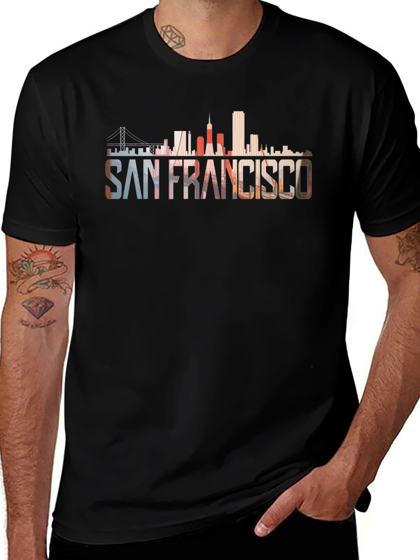 Variant 5 of San Francisco Skyline Graphic Black T-Shirt