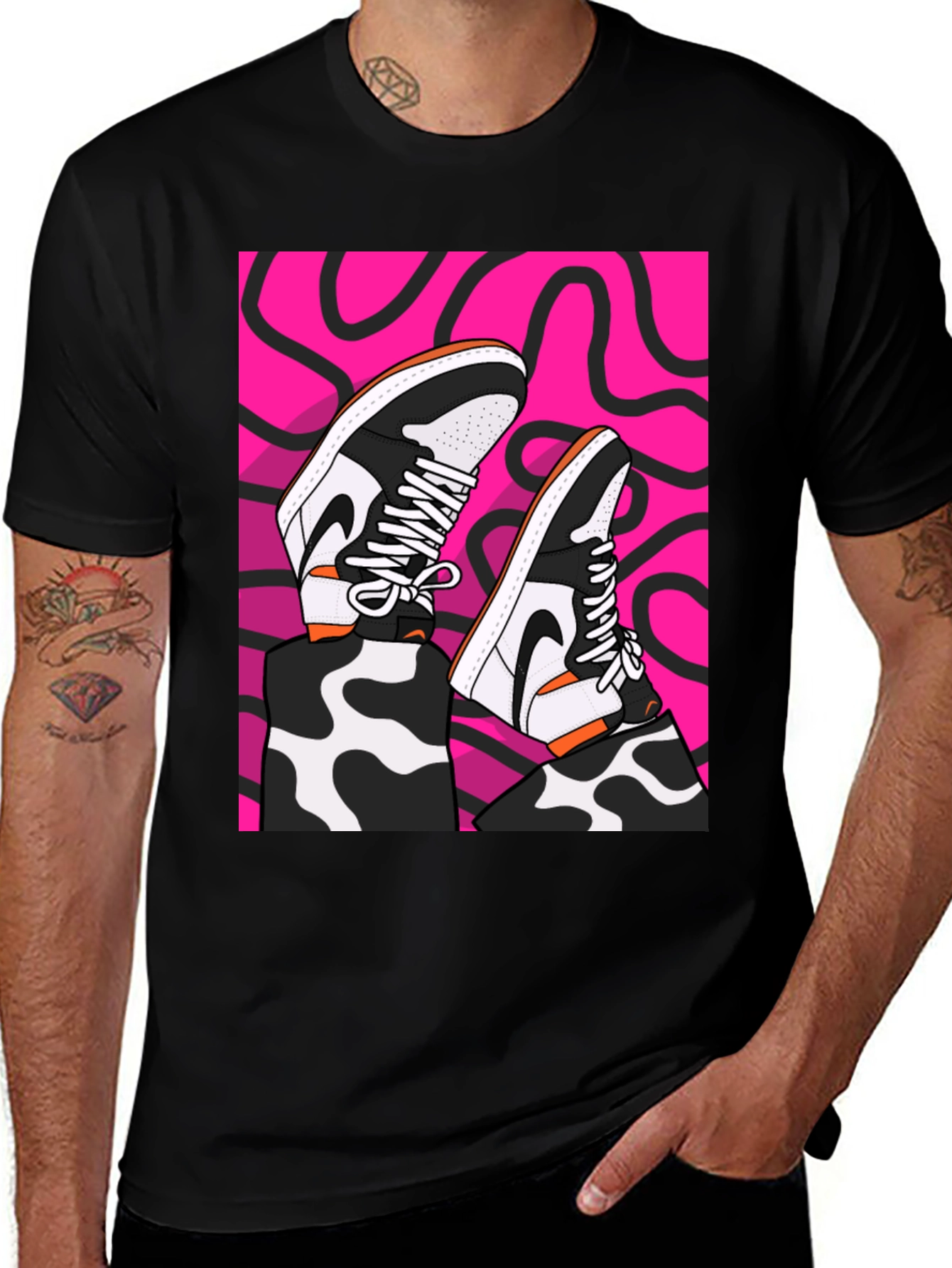 Stylish Black T-Shirt with Sneaker Graphic