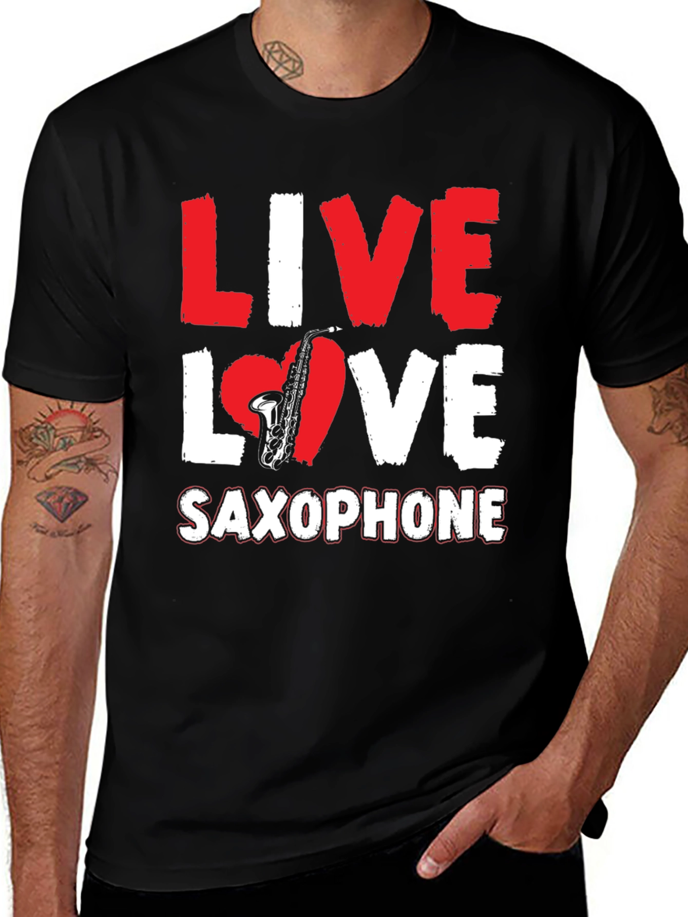 Variant 12 of Live Love Saxophone Graphic T-Shirt