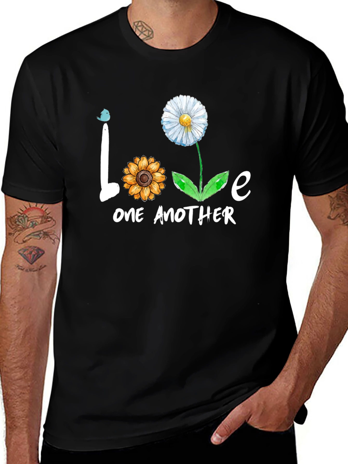Variant 14 of Love One Another Floral Graphic Tee - Black